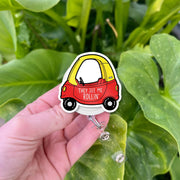Funny Car Badge Reel – “They See Me Rollin’” Retro Toy Car ID Holder, Cute Accessory for Teachers, Nurses & Staff, Educators Badge Clip