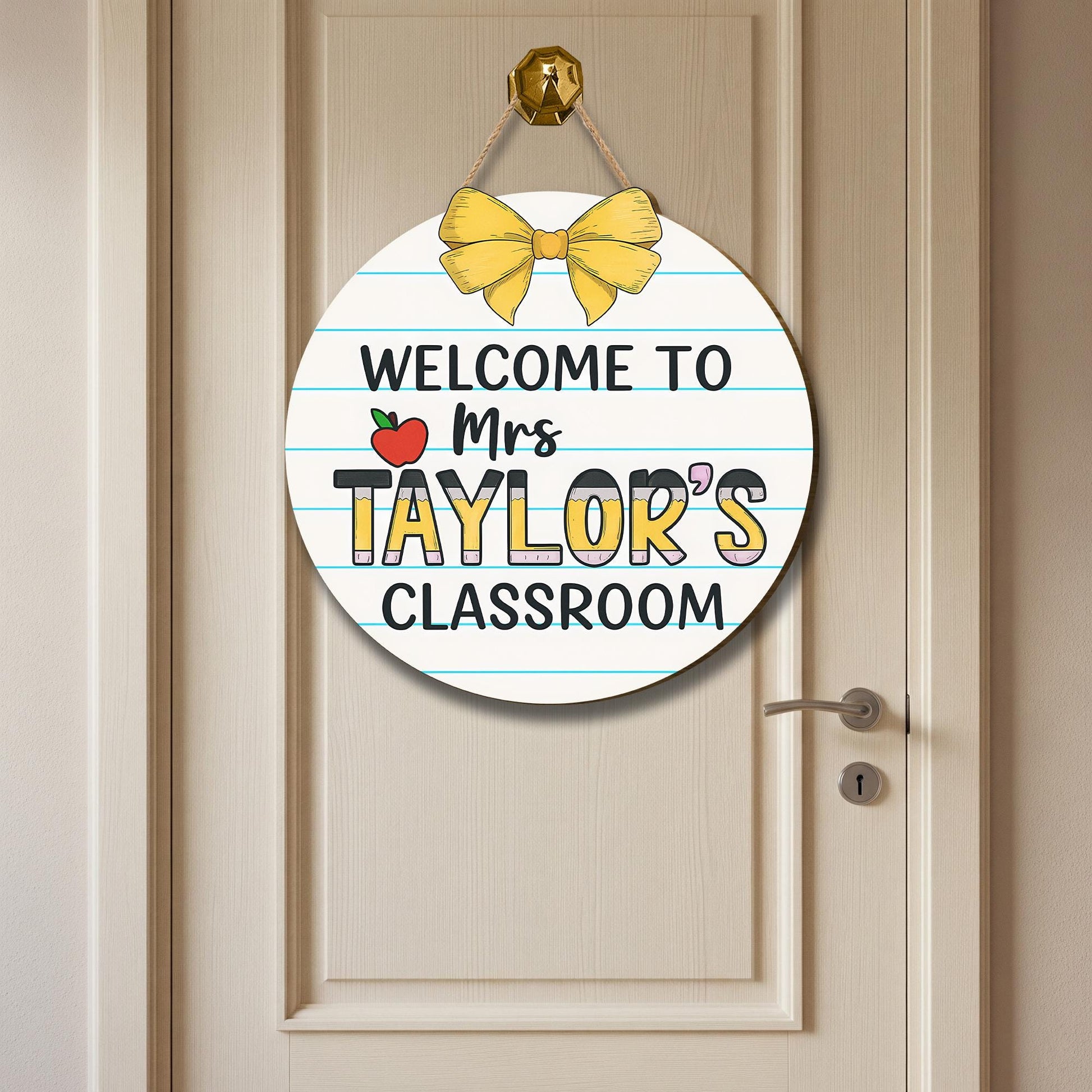 Welcome to Classroom Door Sign, Personalized Teacher Name Sign, Custom Back to School Decor, Round Classroom Hanger Gift
