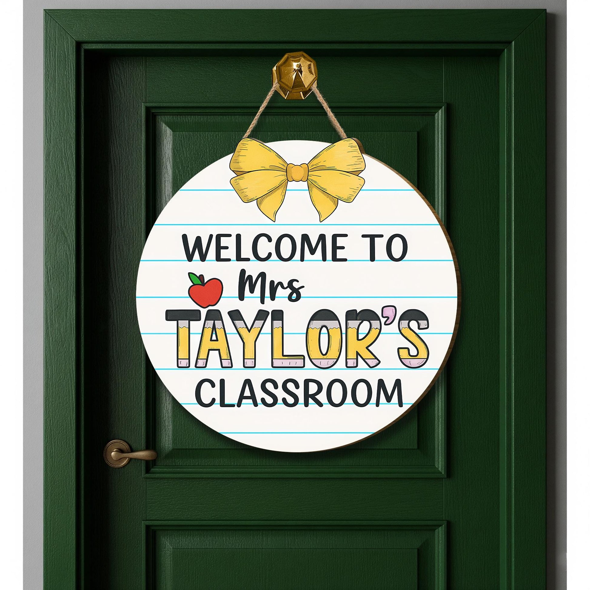 Welcome to Classroom Door Sign, Personalized Teacher Name Sign, Custom Back to School Decor, Round Classroom Hanger Gift