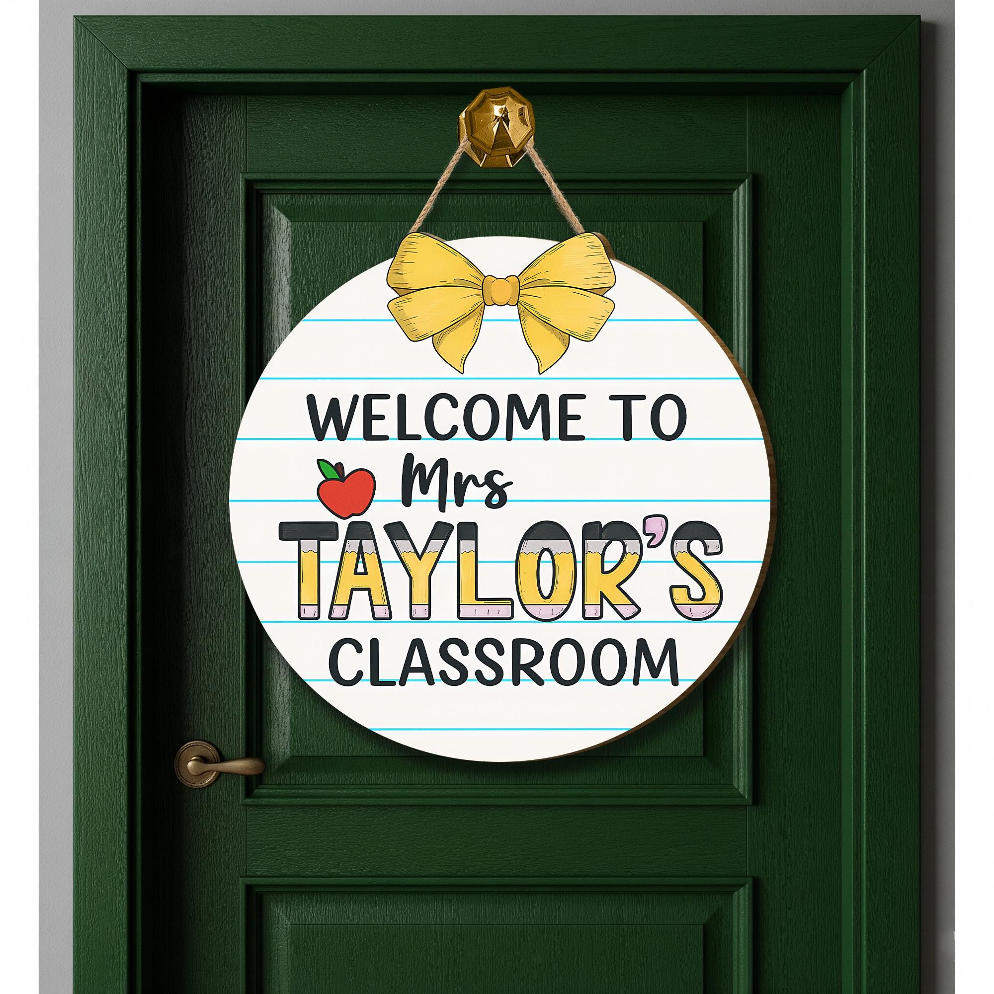 Welcome to Classroom Door Sign, Personalized Teacher Name Sign, Custom Back to School Decor, Round Classroom Hanger Gift