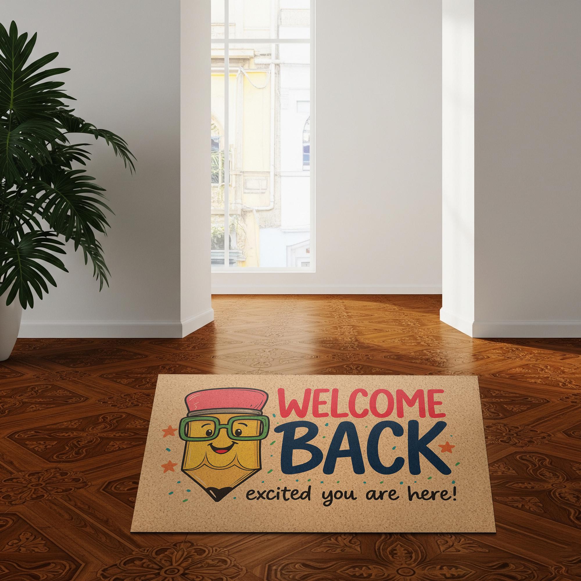 Welcome Back Teacher Doormat, Funny Pencil Classroom Rug, Back to School Entry Mat, Cute Teacher Decor, Excited You Are Here Mat
