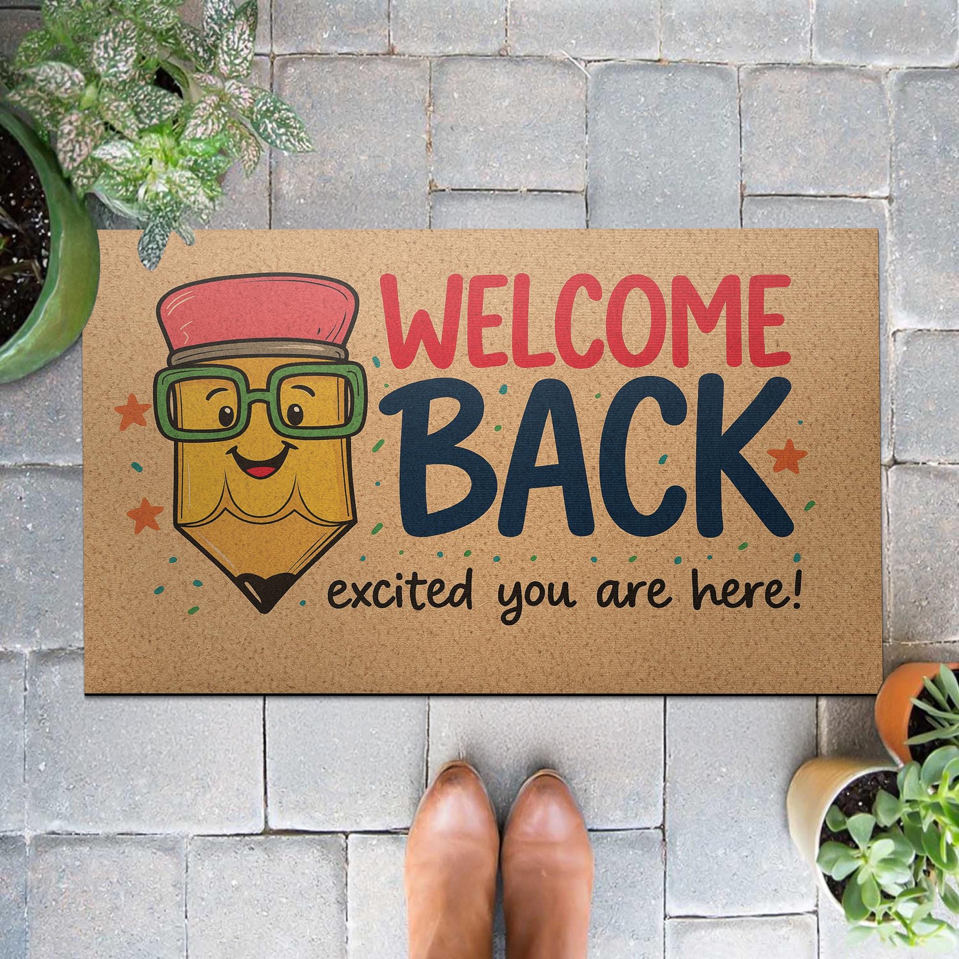 Welcome Back Teacher Doormat, Funny Pencil Classroom Rug, Back to School Entry Mat, Cute Teacher Decor, Excited You Are Here Mat