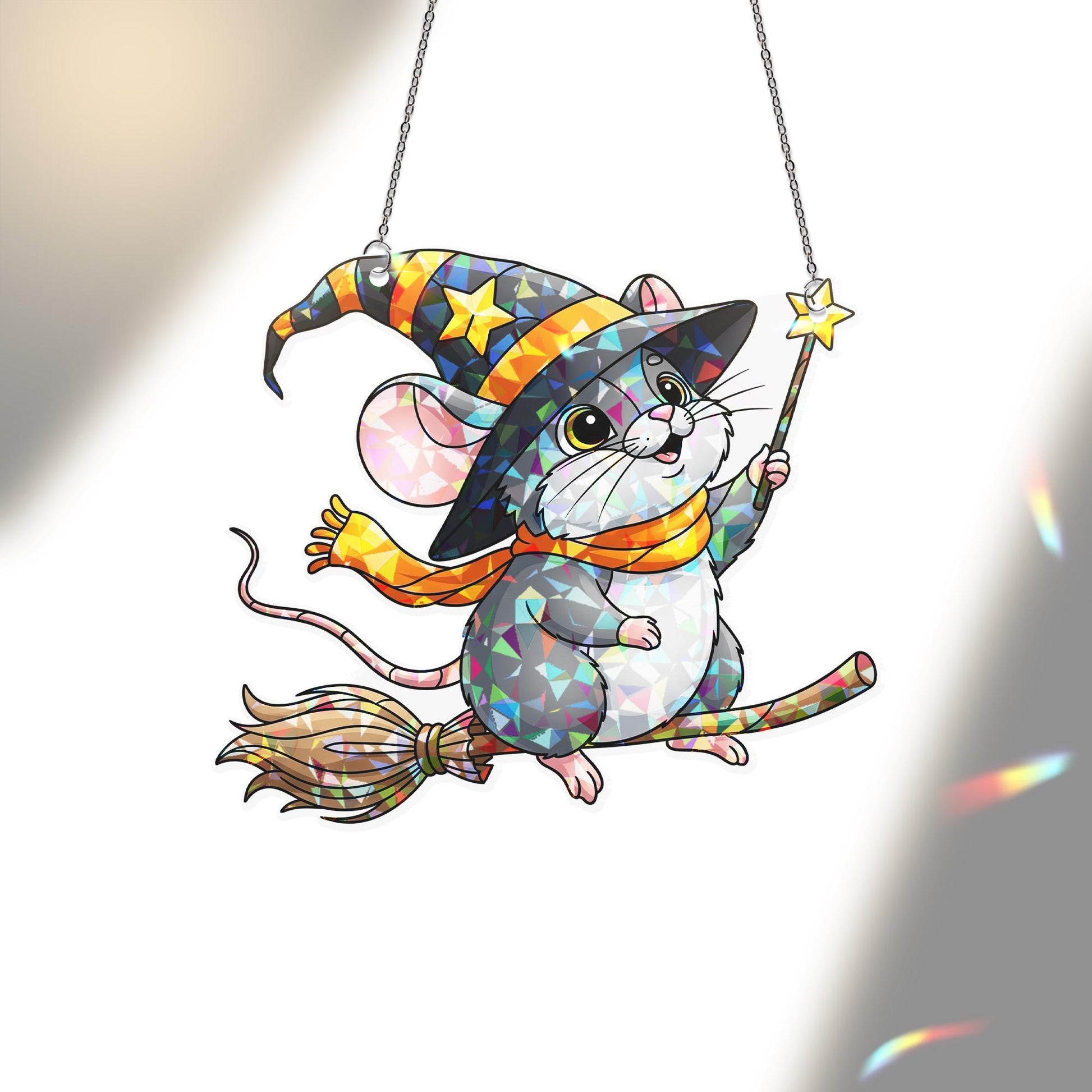 Witchy Mouse Suncatcher, Halloween Window Decal, Cute Animal Decor, Magic Mouse Art, Kid's Room Gift