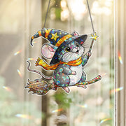 Witchy Mouse Suncatcher, Halloween Window Decal, Cute Animal Decor, Magic Mouse Art, Kid's Room Gift