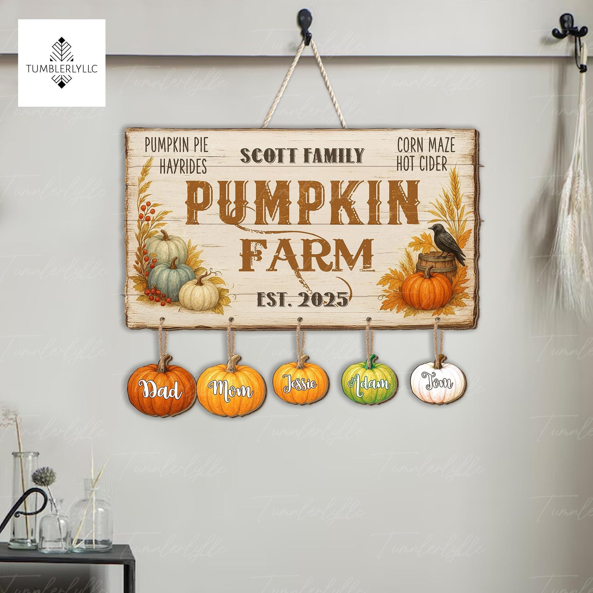 Custom Pumpkin Farm Family Sign, Fall Wooden Name Tag Decor, Personalized Autumn Wall Plaque, Rustic Thanksgiving Home Gift