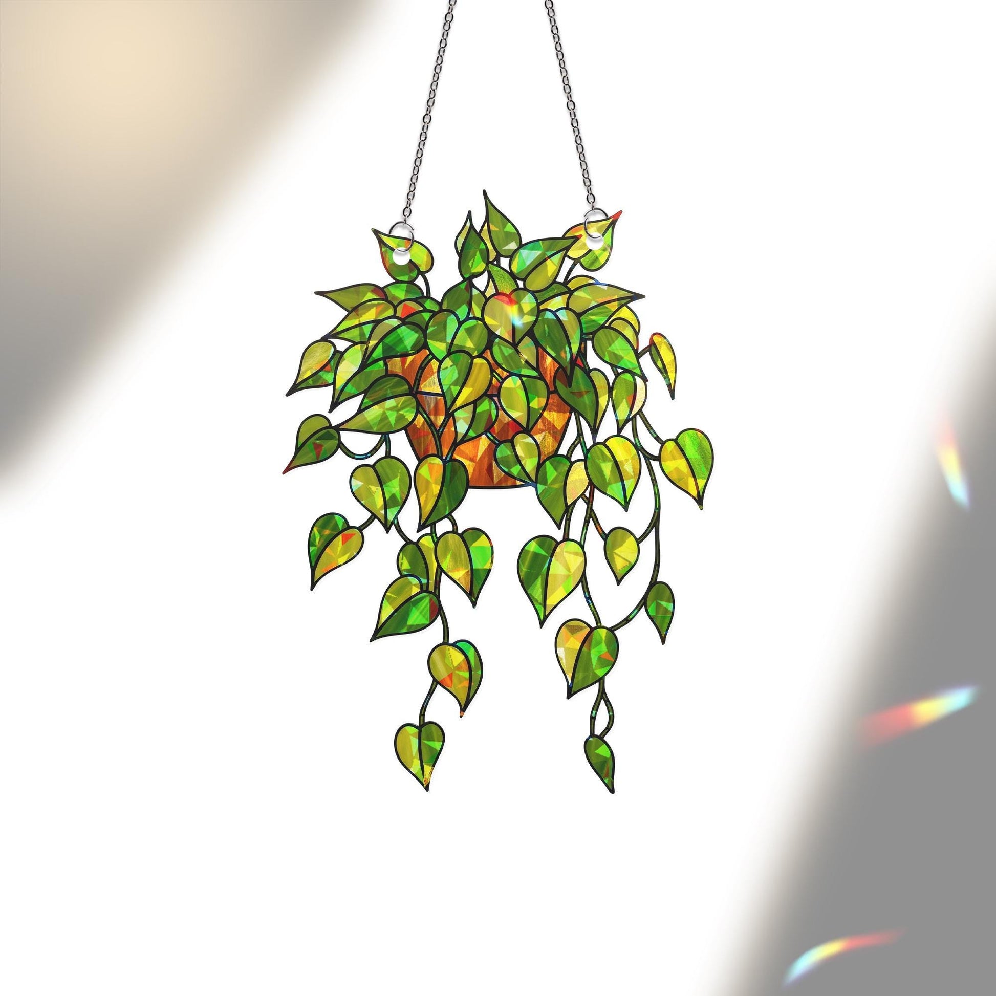 Pothos Plant Suncatcher, Holographic Acrylic Hanging Plant Decor, Greenhouse Window Art, Sun Catcher Gift for Plant Lovers