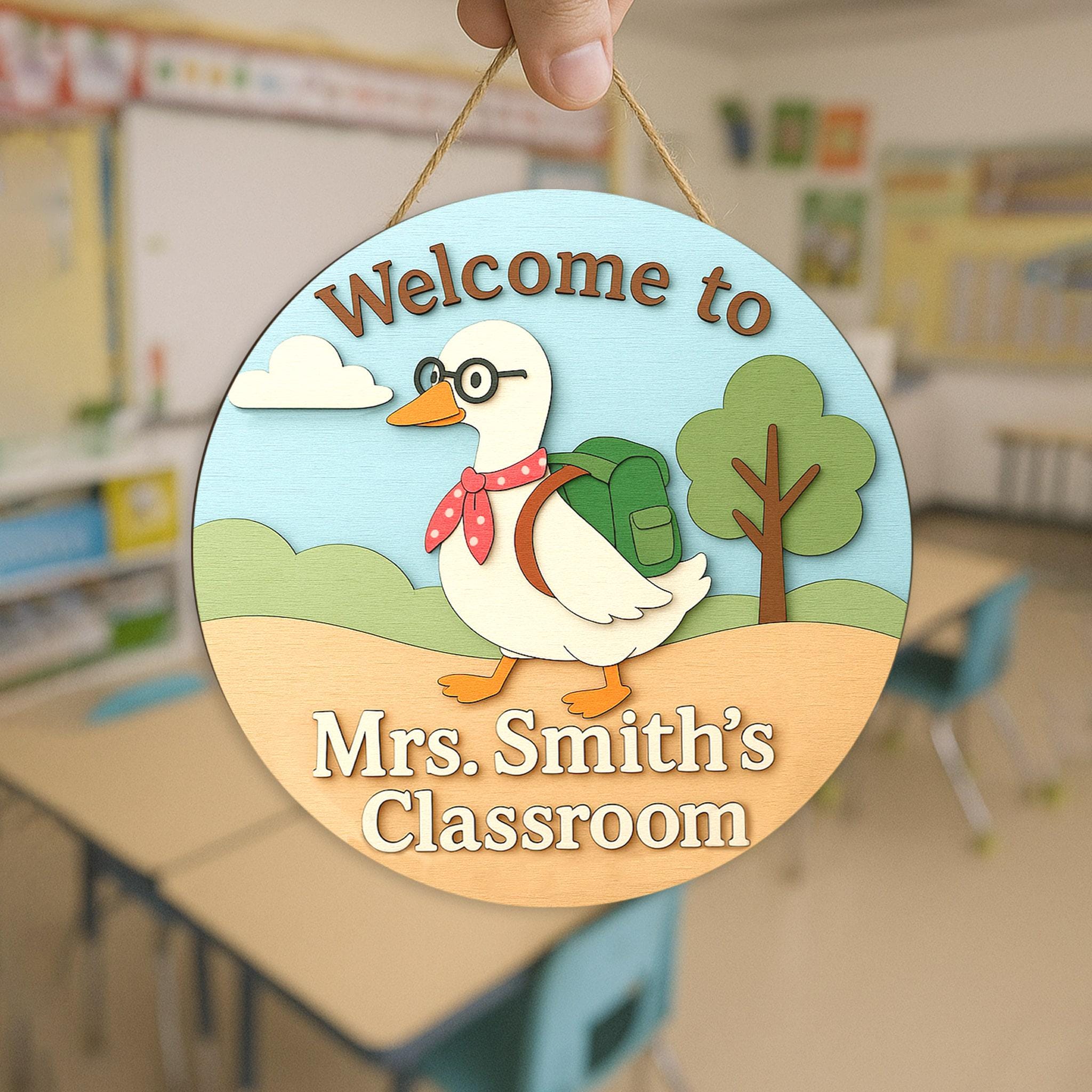 Welcome Sign Silly Goose Classroom Door Sign for Teachers, Custom Teacher Name Plaque, Teacher Classroom Sign Gifts, School Sign Decor