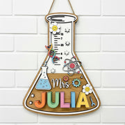 Science Teacher Name Sign – Personalized Beaker Wall Decor – Wooden 2 Layer Classroom Sign – Custom STEM Gift for Teachers