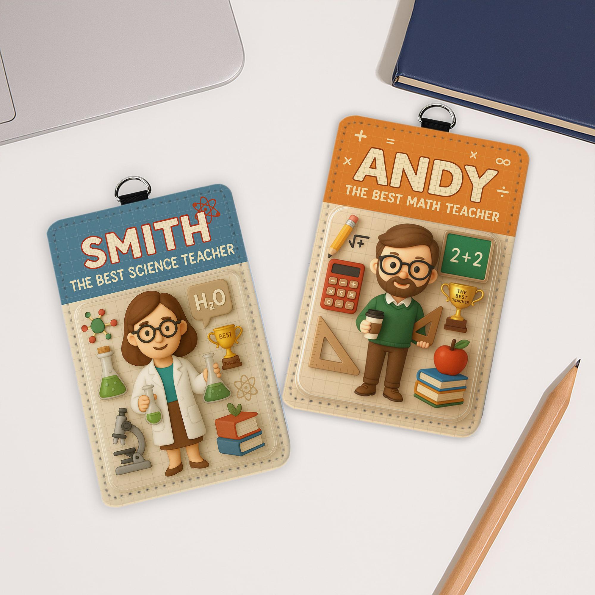 Custom Teacher Subject Badge Holder, Personalized ID Tag with Subject Icons, Math Science Music Physics Lanyard Gift, Cute Staff Accessory