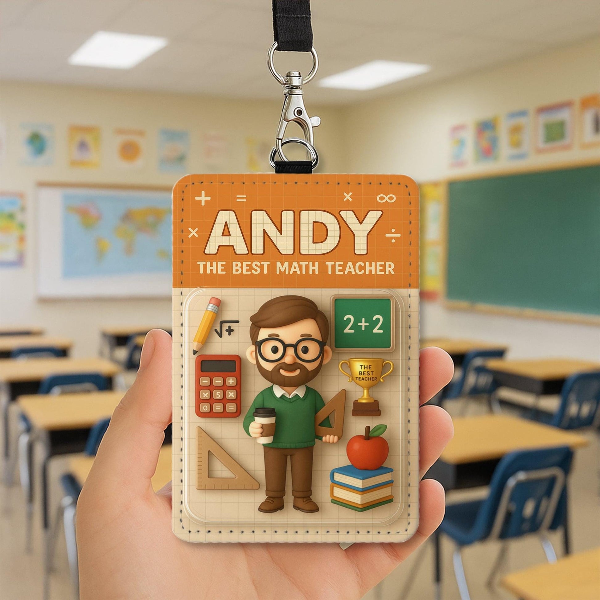 Custom Teacher Subject Badge Holder, Personalized ID Tag with Subject Icons, Math Science Music Physics Lanyard Gift, Cute Staff Accessory