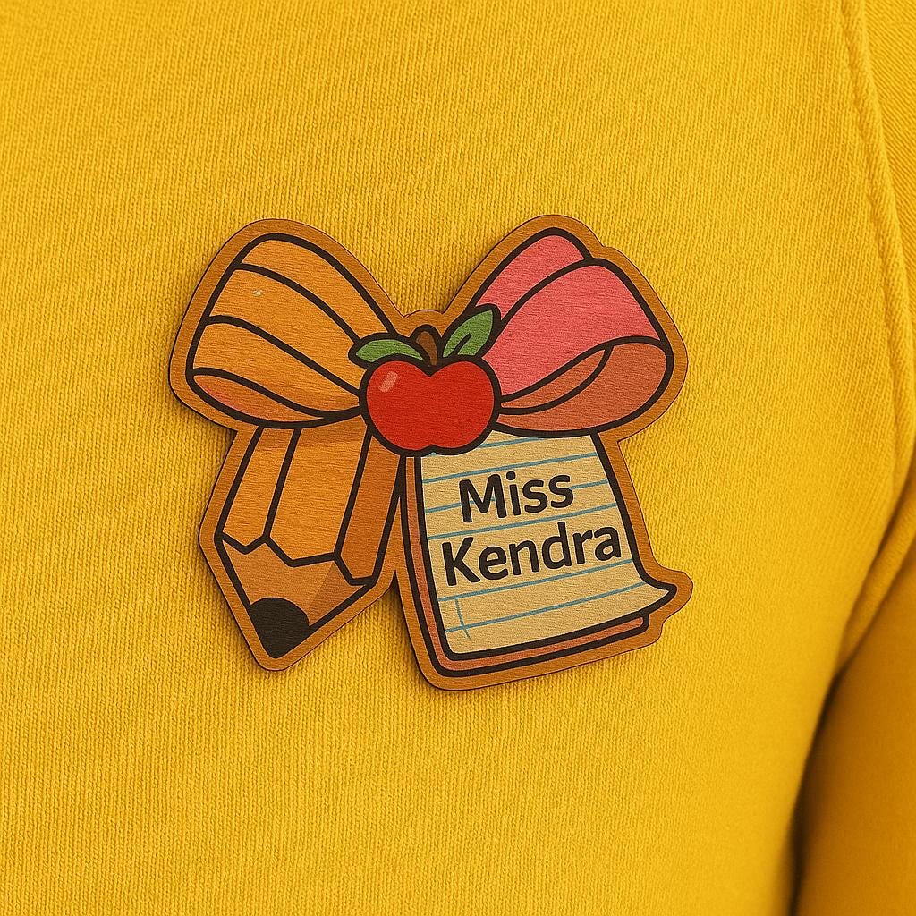 Custom Teacher Name Tag Magnet, Pencil Apple Bow Badge, Personalized Back to School Gift for Classroom, Cute Teacher Name Sign 1 layer