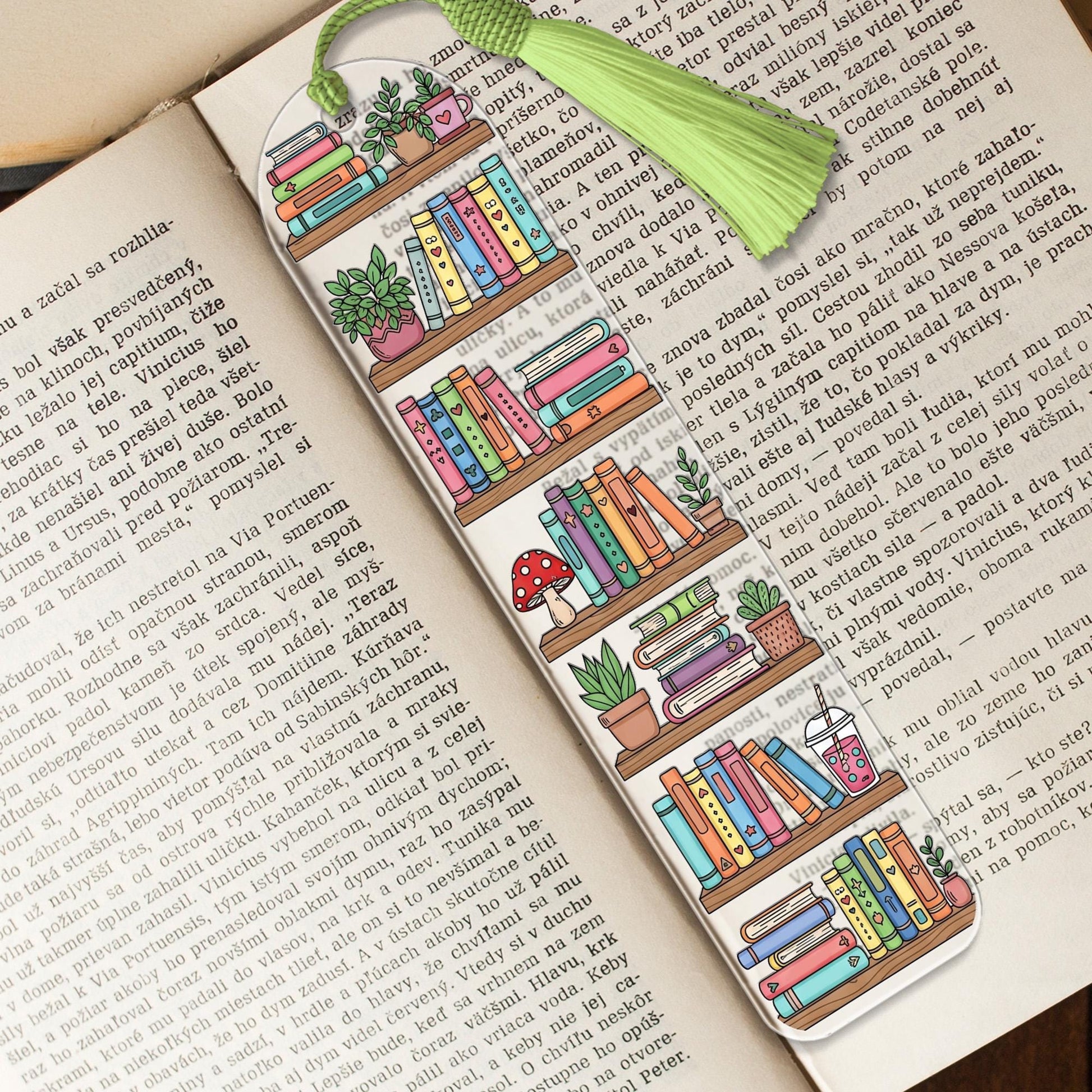 Colorful Bookshelf Bookmark with Tassel – Cute Reading Accessory for Book Lovers, Teachers, and Students – Cozy Bookstack Gift