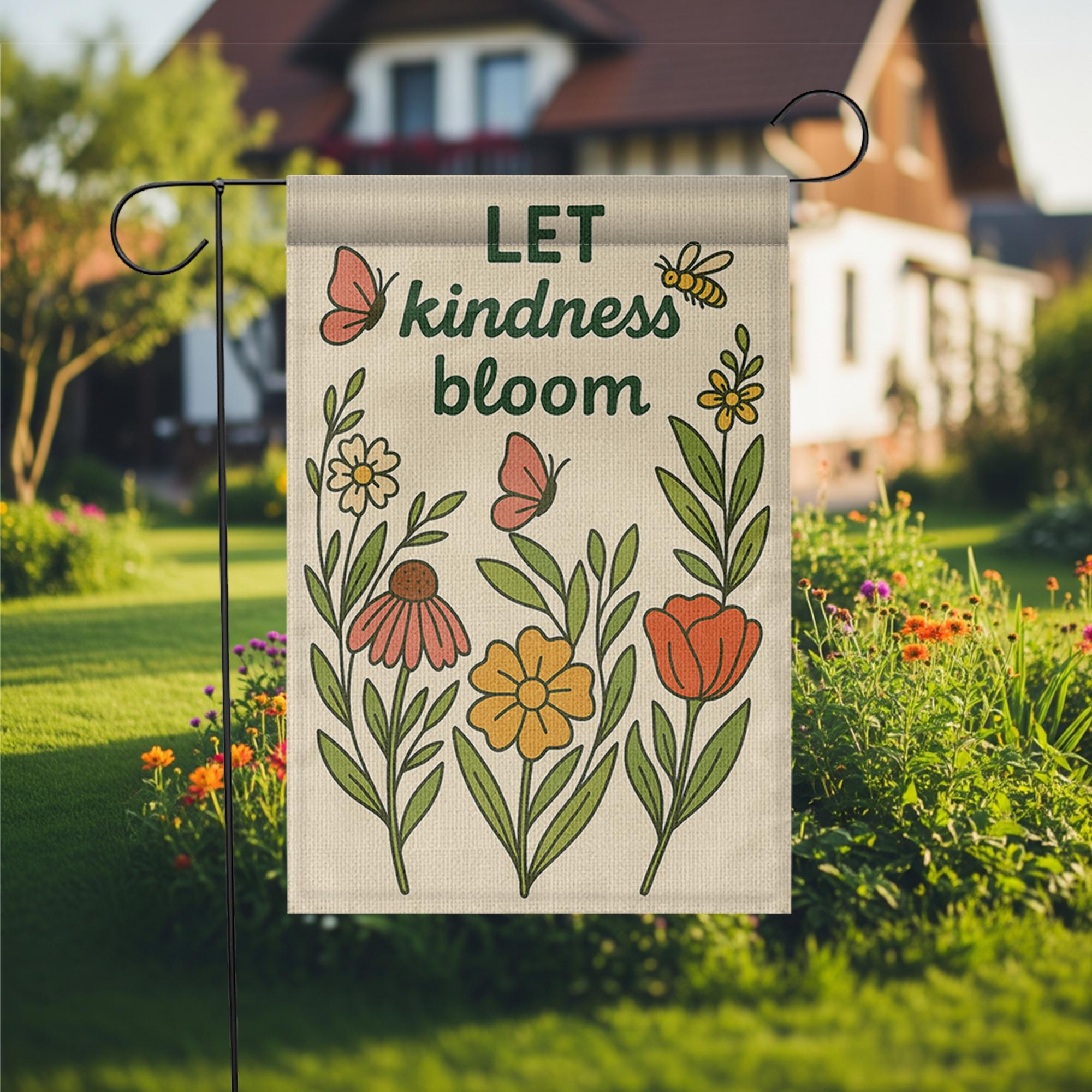 Let Kindness Bloom Garden Flag, Floral Outdoor Yard Decor, Garden Inspirational Banner, Positive Quote Flag for Garden or Porch