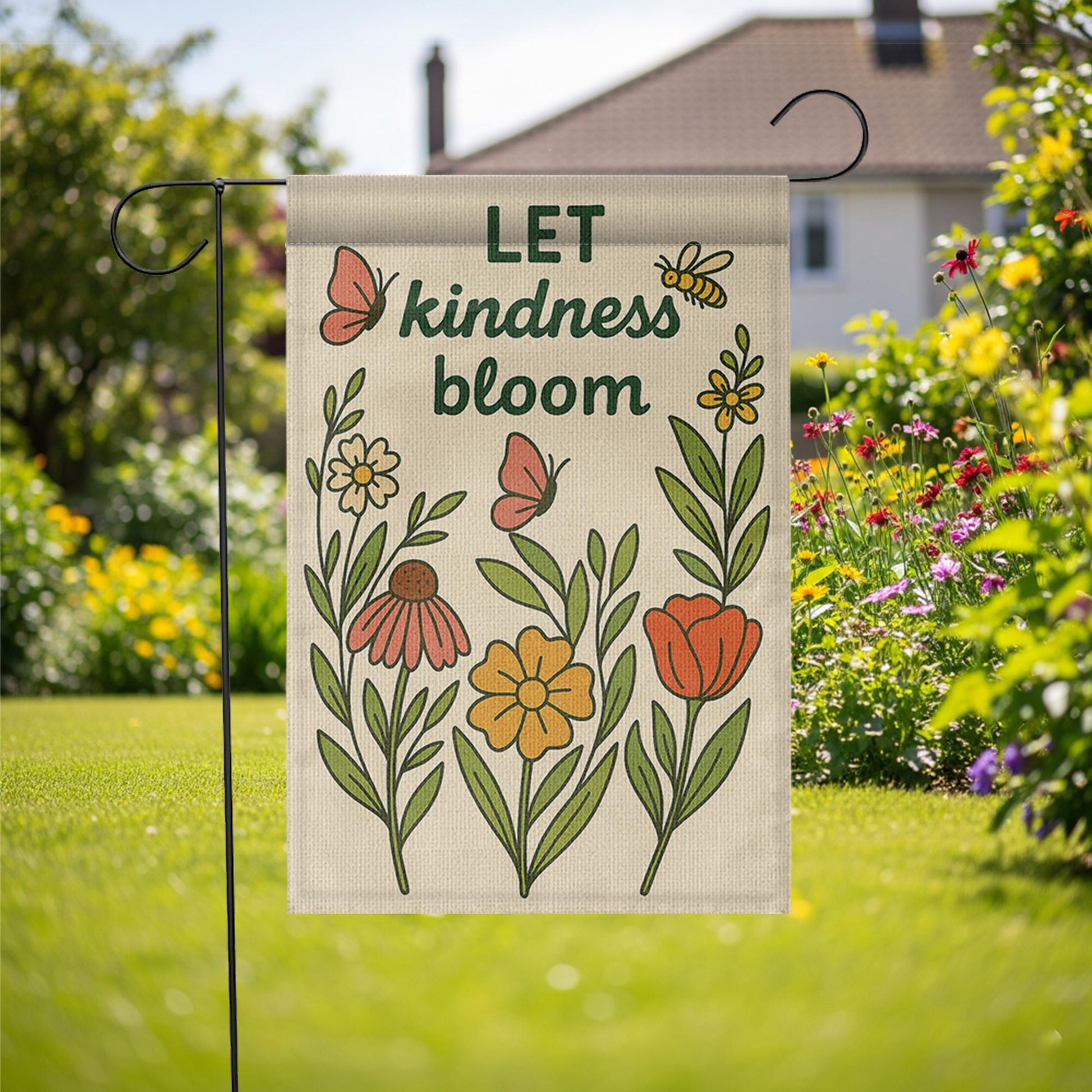 Let Kindness Bloom Garden Flag, Floral Outdoor Yard Decor, Garden Inspirational Banner, Positive Quote Flag for Garden or Porch
