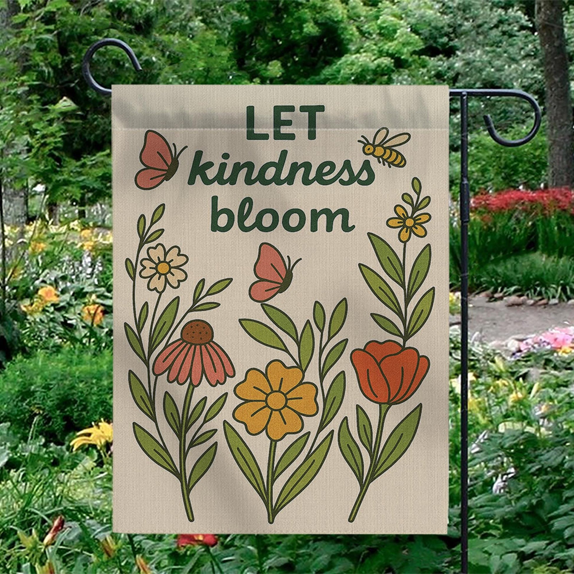 Let Kindness Bloom Garden Flag, Floral Outdoor Yard Decor, Garden Inspirational Banner, Positive Quote Flag for Garden or Porch