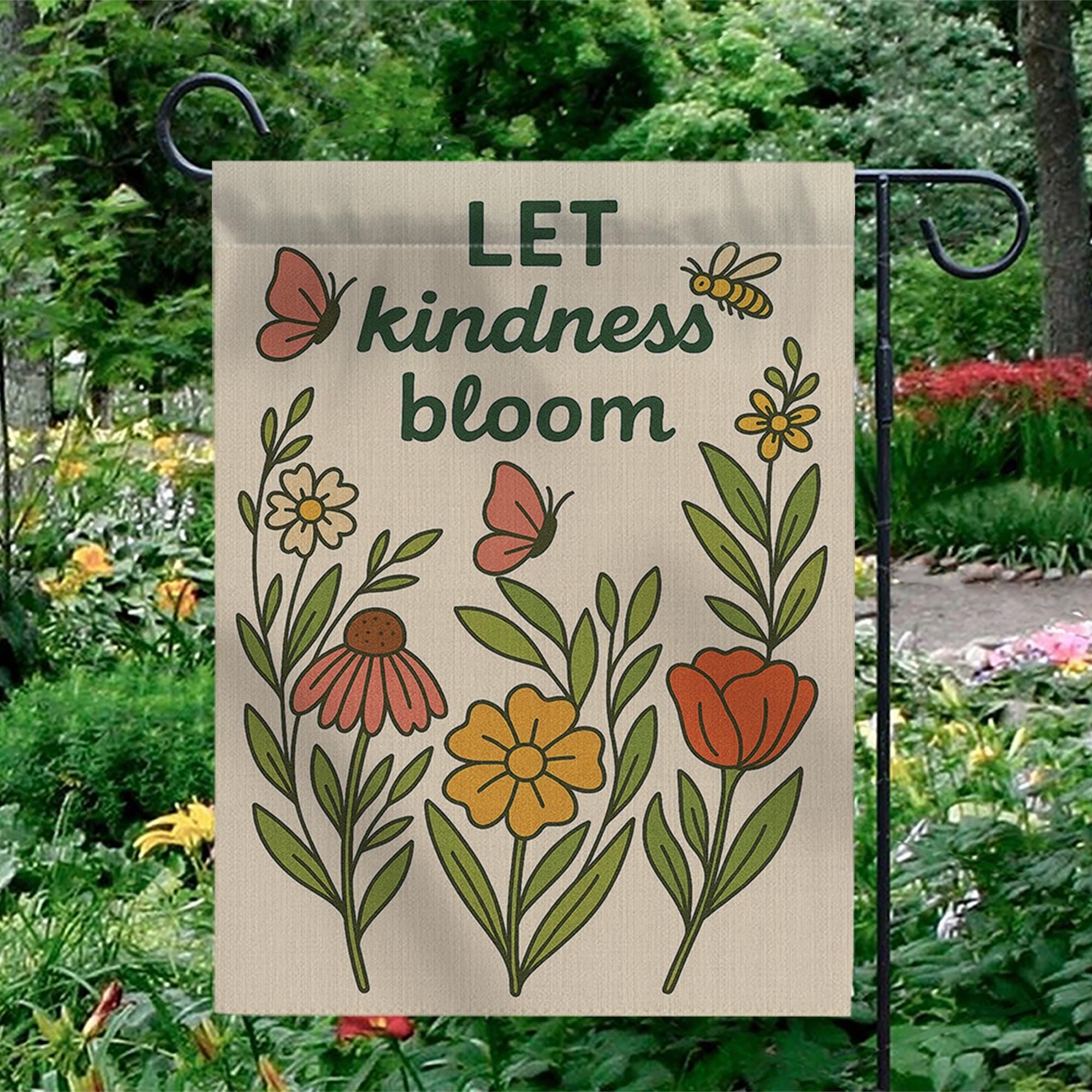 Let Kindness Bloom Garden Flag, Floral Outdoor Yard Decor, Garden Inspirational Banner, Positive Quote Flag for Garden or Porch