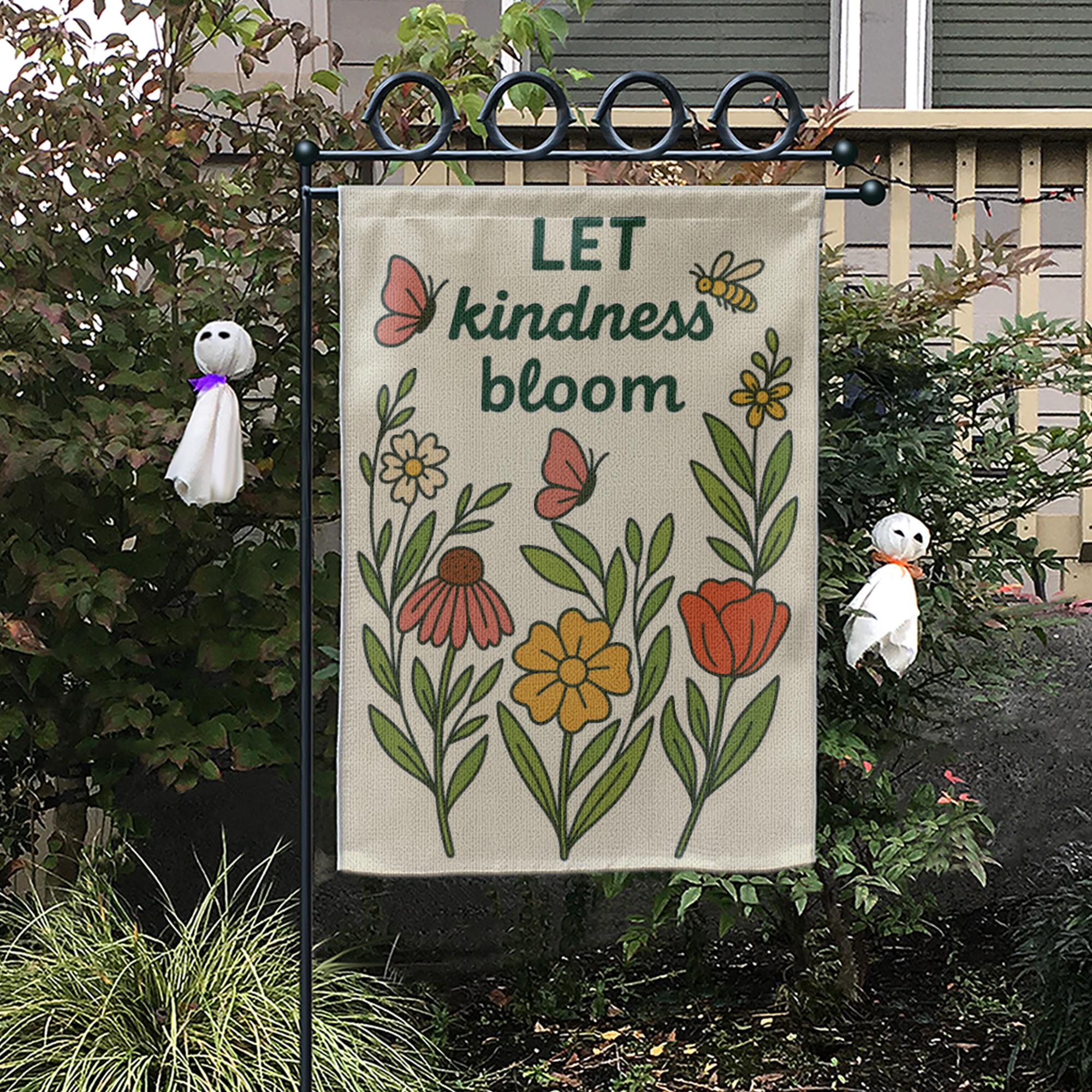 Let Kindness Bloom Garden Flag, Floral Outdoor Yard Decor, Garden Inspirational Banner, Positive Quote Flag for Garden or Porch