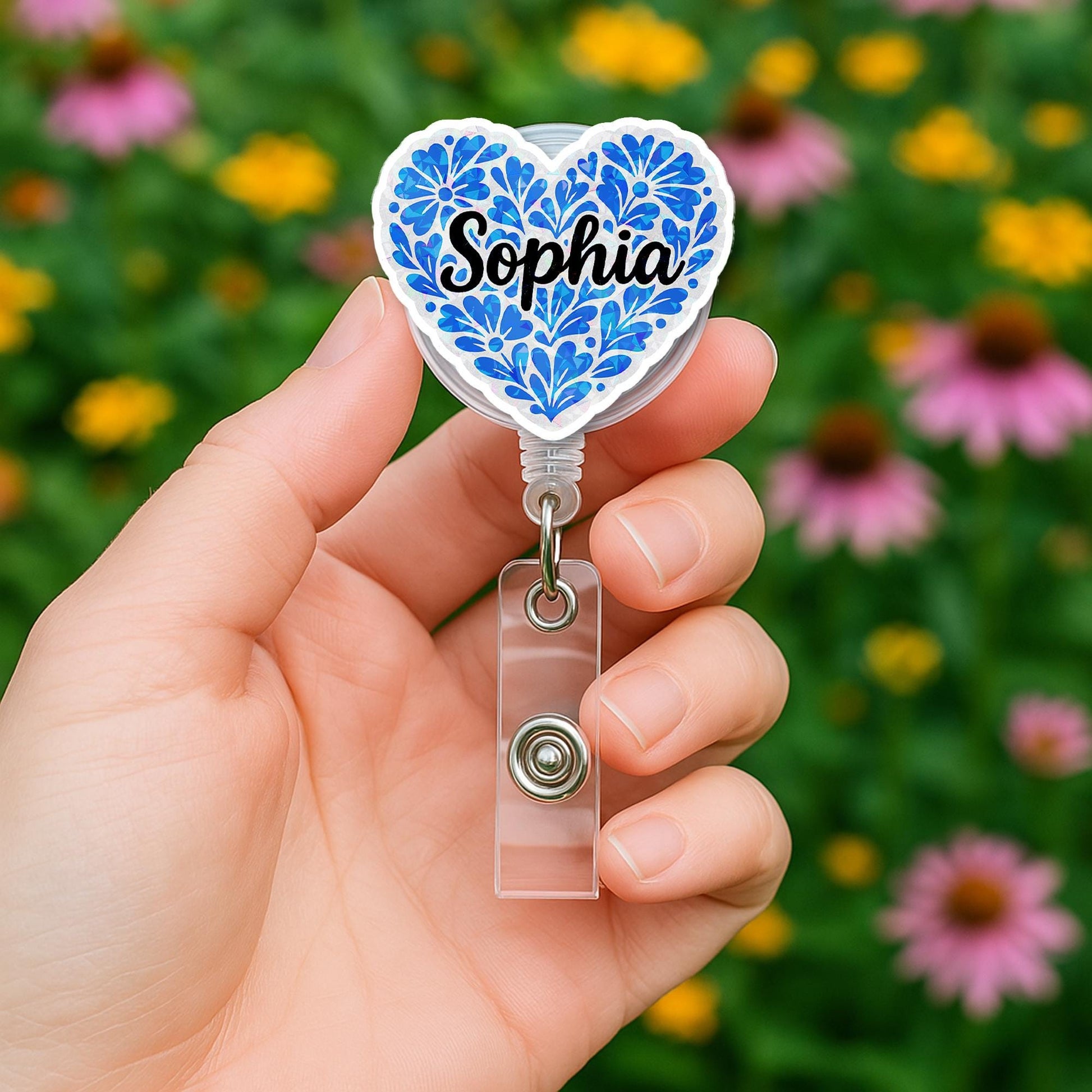 Custom Talavera Heart Badge Reel, Mexican Tile ID Holder, Colorful Folk Art Retractable Clip, Nurse Teacher Gift, Latinx Pride