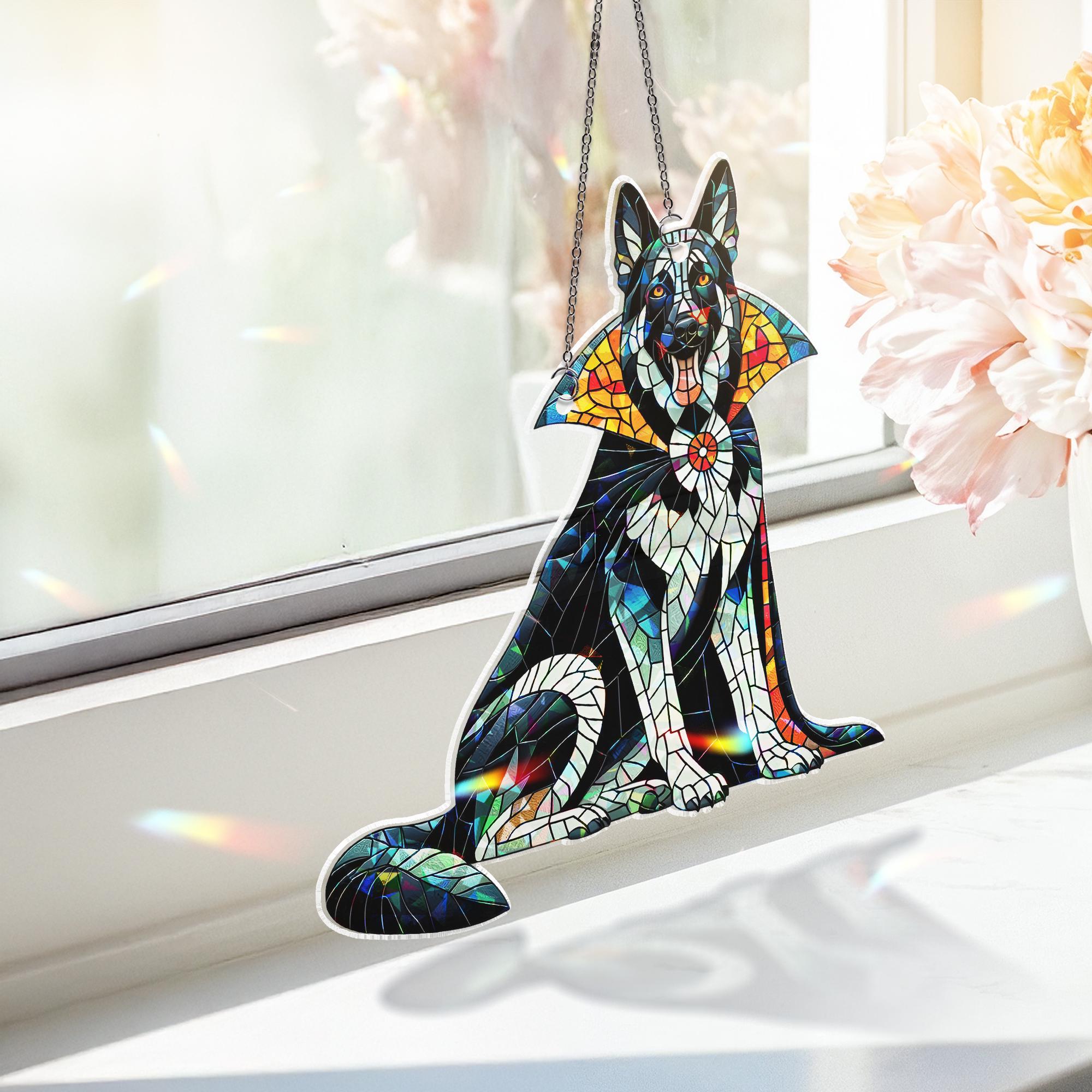 Vampire German Shepherd Suncatcher, Holographic Dog Window Decor, Halloween Pet Acrylic Sun Catcher, Spooky Gift for Dog Lovers