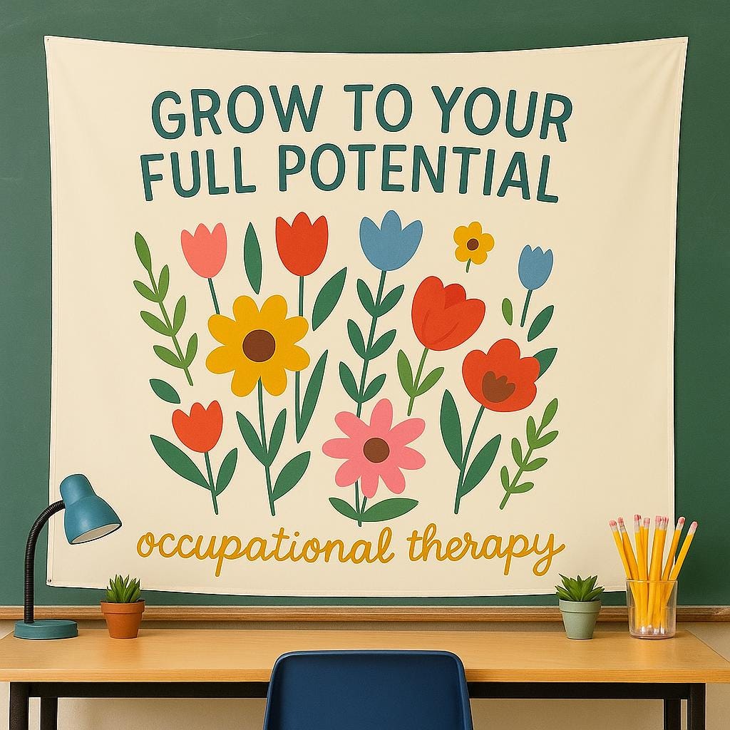 Occupational Therapy Tapestry, Grow to Your Full Potential Wall Decor, OT Office Banner, Therapist Classroom Floral Art Sign