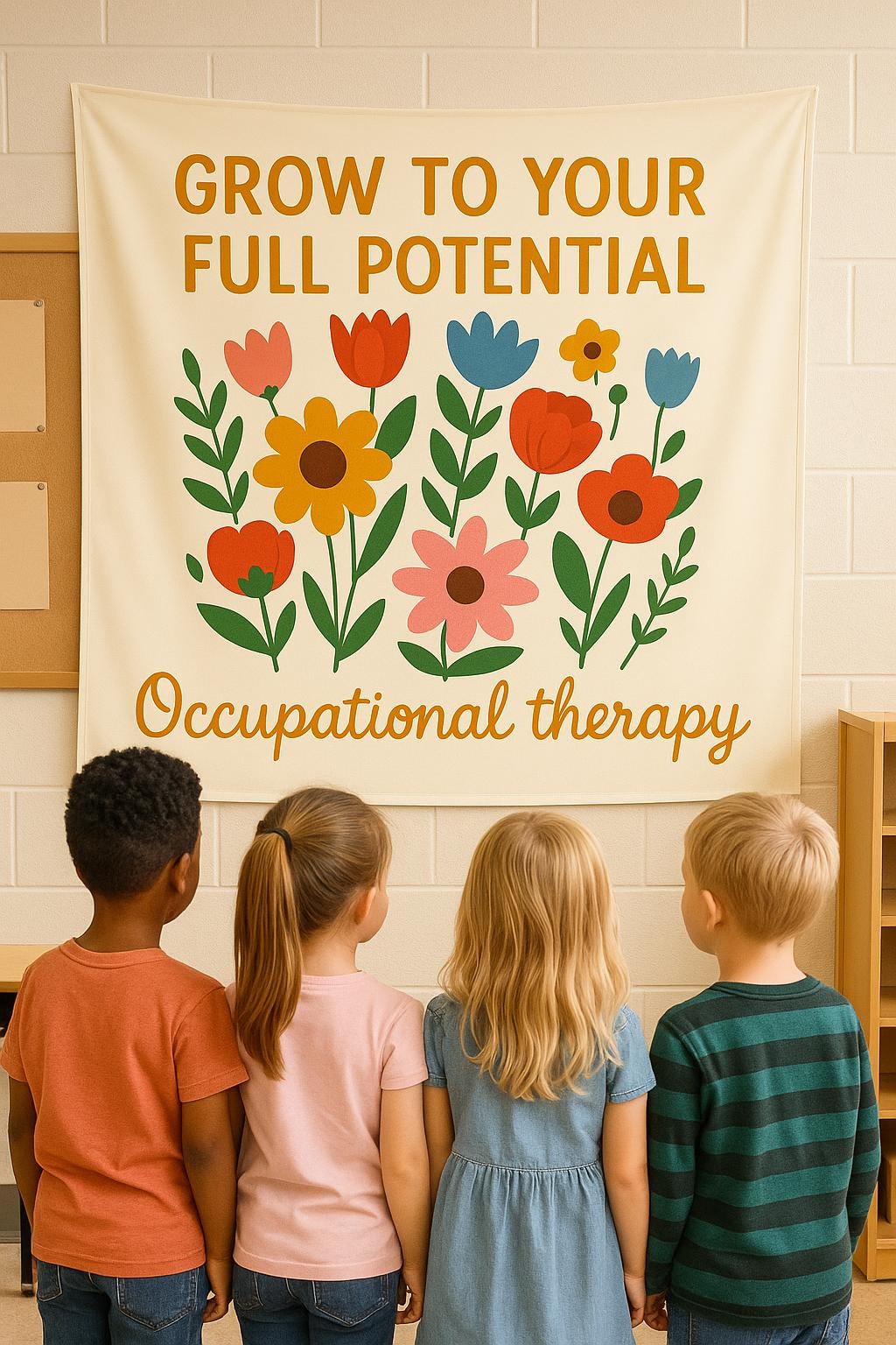 Occupational Therapy Tapestry, Grow to Your Full Potential Wall Decor, OT Office Banner, Therapist Classroom Floral Art Sign