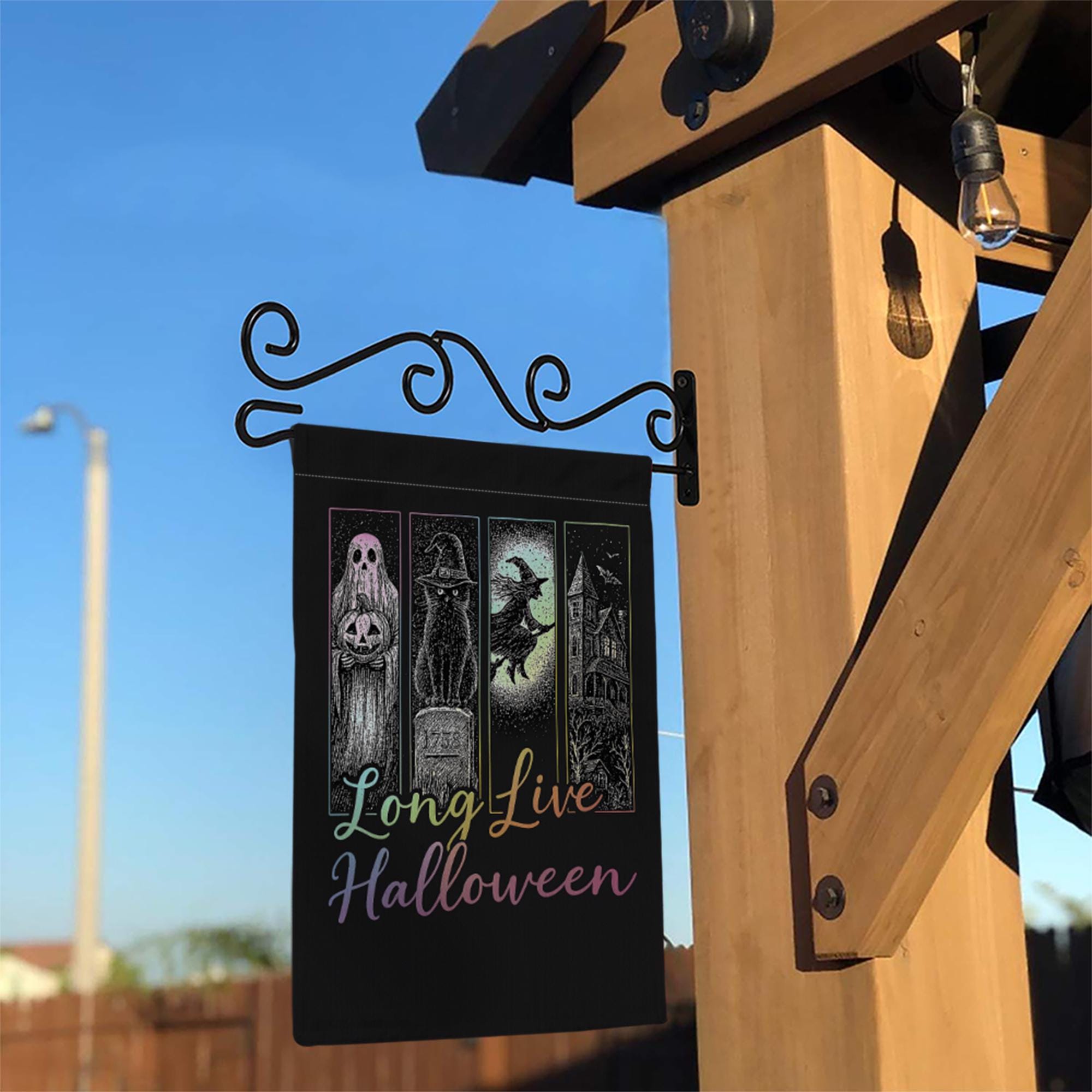 Long Live Halloween Garden Flag, Spooky Witch Ghost Outdoor Decor, Gothic Haunted House Yard Sign, Halloween Porch Banner