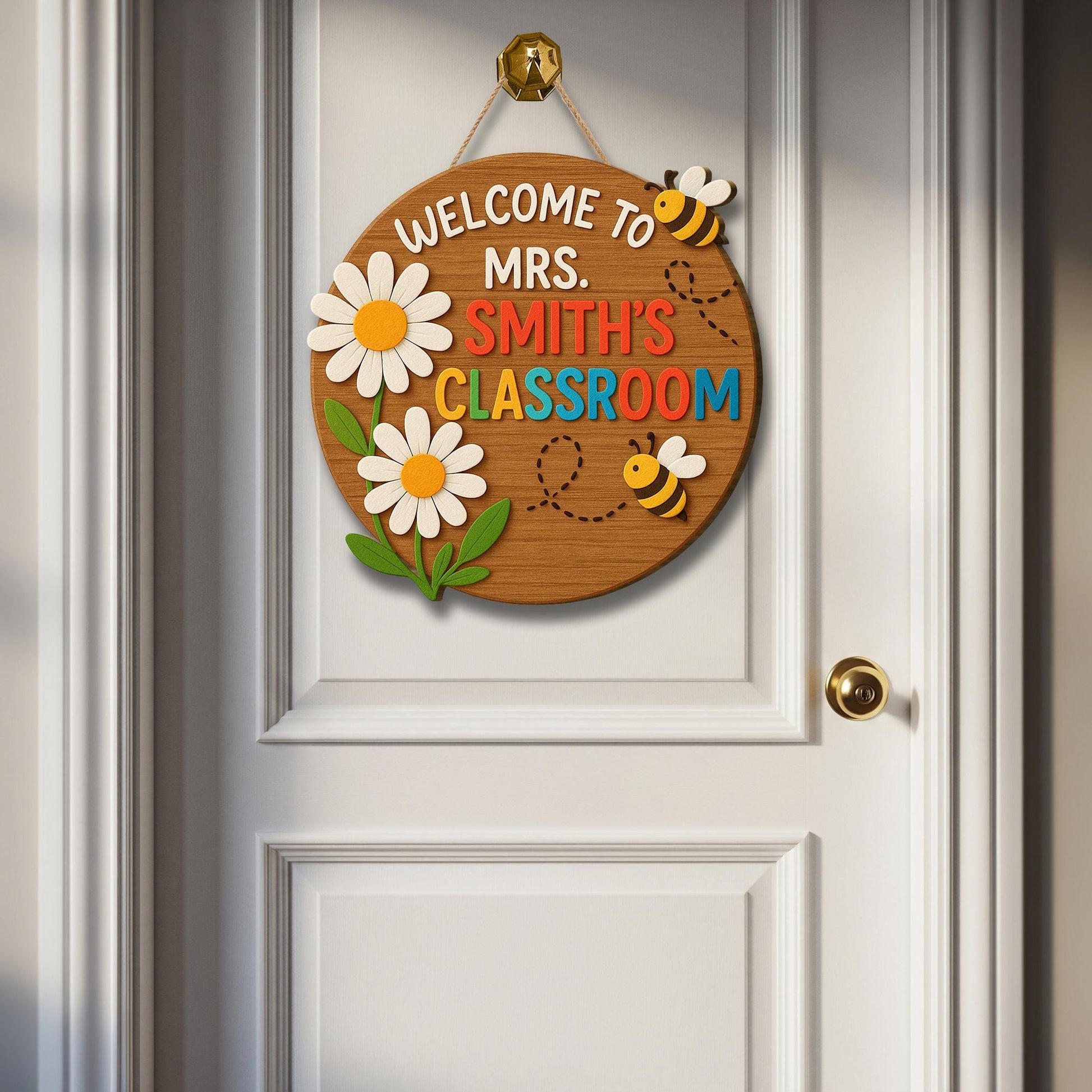 Welcome Classroom Door Sign, 3D Teacher Wood Sign with Bees and Flowers, Back to School Decor, Personalized Teacher Gift