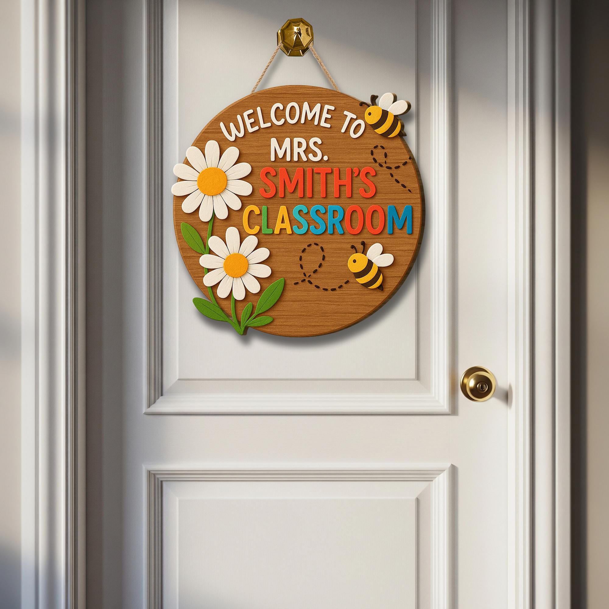 Welcome Classroom Door Sign, 3D Teacher Wood Sign with Bees and Flowers, Back to School Decor, Personalized Teacher Gift