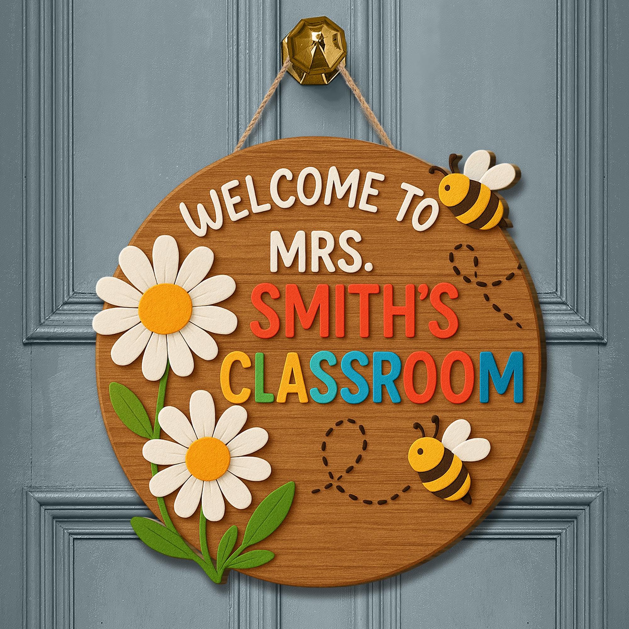 Welcome Classroom Door Sign, 3D Teacher Wood Sign with Bees and Flowers, Back to School Decor, Personalized Teacher Gift