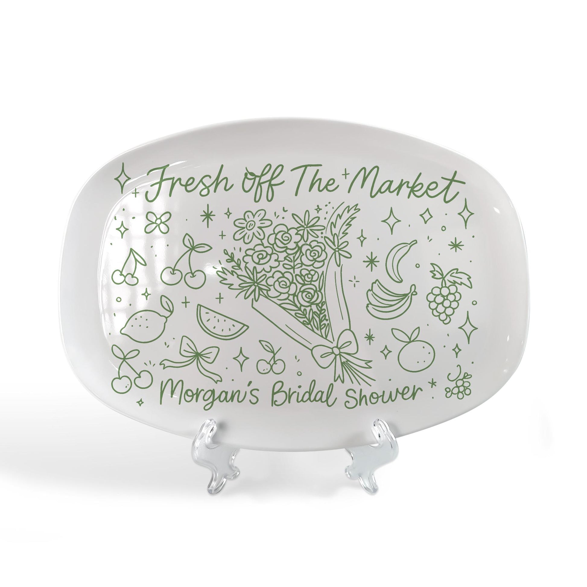 Fresh Off The Market Bridal Shower Platter, Custom Wedding Gift Dish, Personalized Fruit Theme Plate, Funny Engagement Keepsake DECOR ONLY