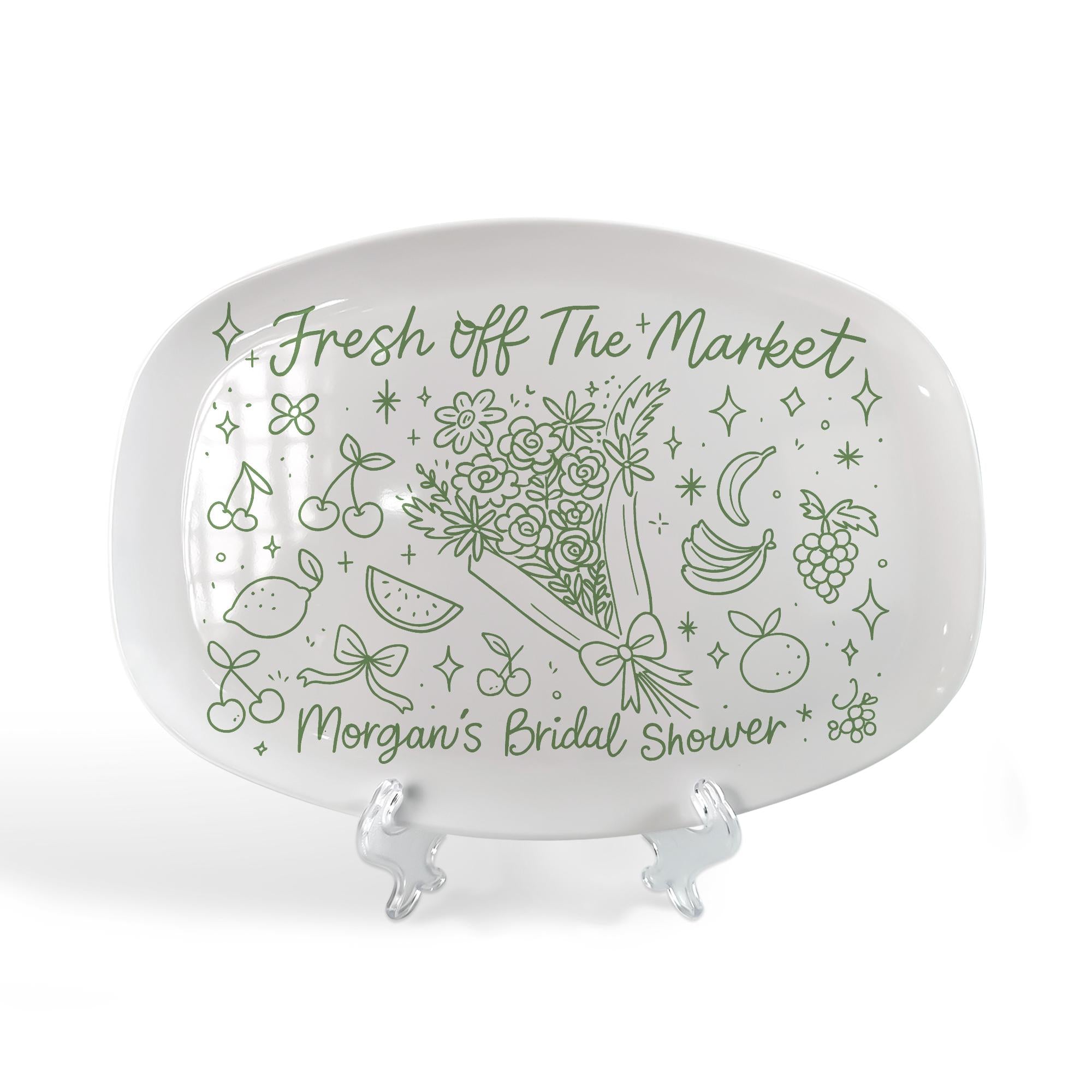Fresh Off The Market Bridal Shower Platter, Custom Wedding Gift Dish, Personalized Fruit Theme Plate, Funny Engagement Keepsake DECOR ONLY