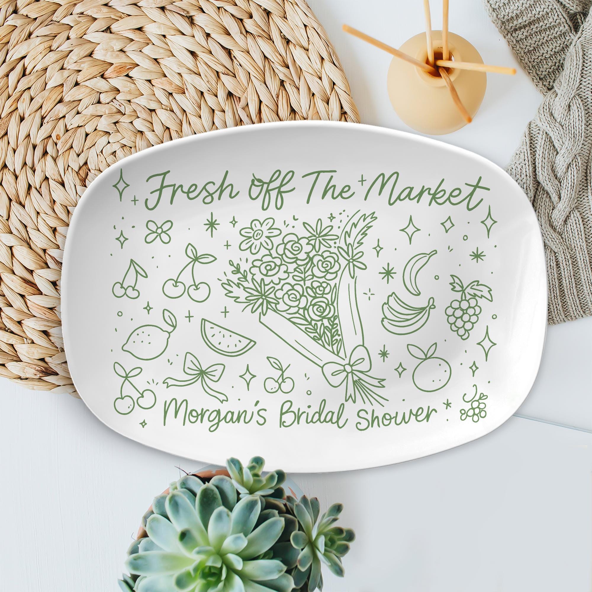 Fresh Off The Market Bridal Shower Platter, Custom Wedding Gift Dish, Personalized Fruit Theme Plate, Funny Engagement Keepsake DECOR ONLY