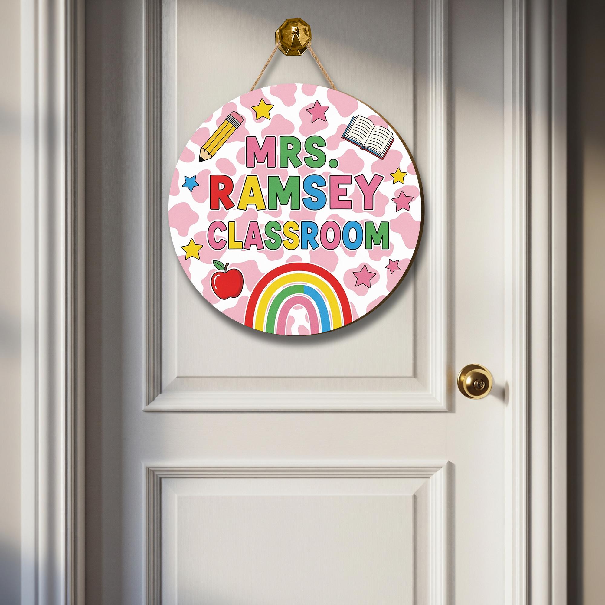 Colorful Classroom Door Sign, Personalized Teacher Name Sign with Rainbow and Stars, Cute School Decor, Back to School Gift