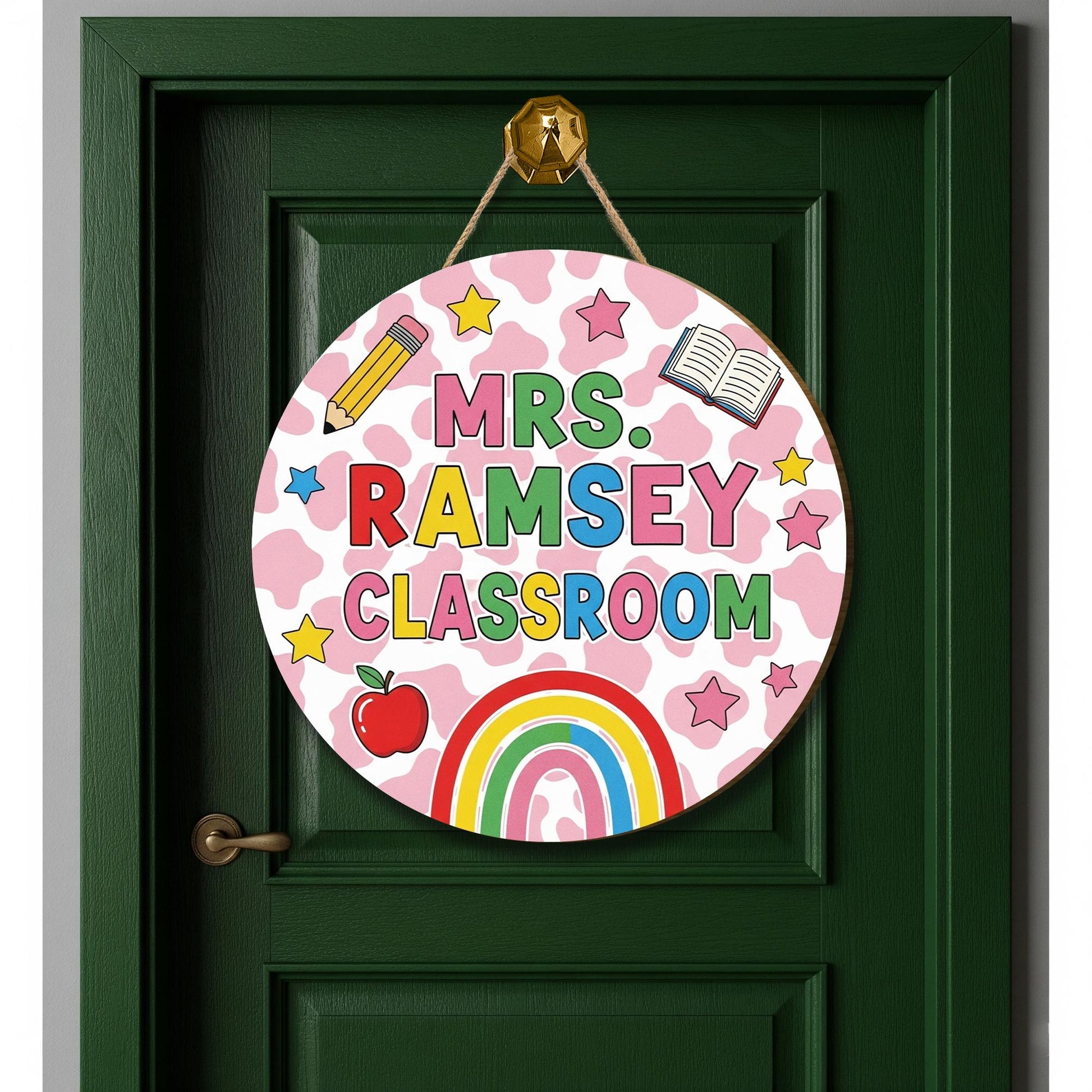 Colorful Classroom Door Sign, Personalized Teacher Name Sign with Rainbow and Stars, Cute School Decor, Back to School Gift