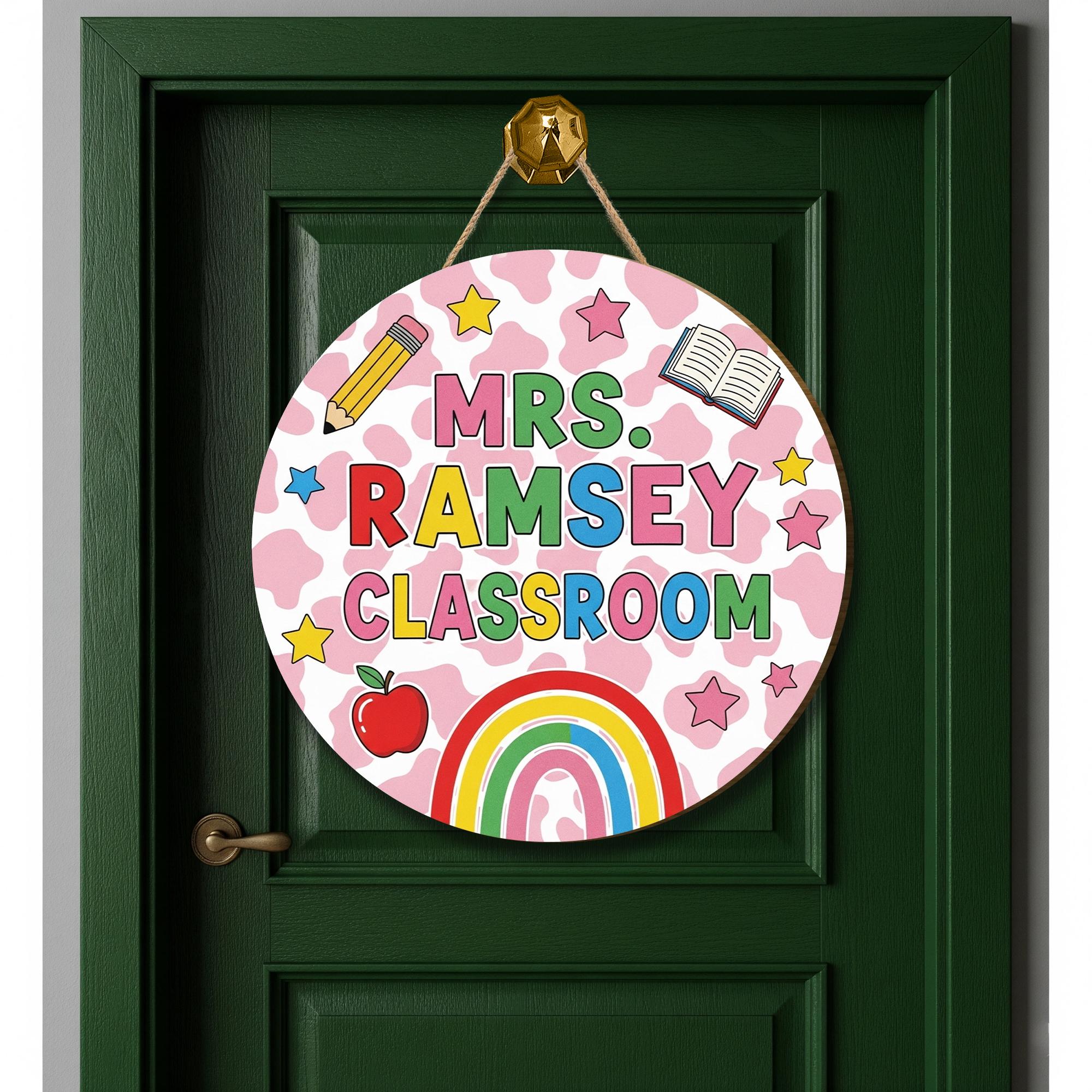 Colorful Classroom Door Sign, Personalized Teacher Name Sign with Rainbow and Stars, Cute School Decor, Back to School Gift