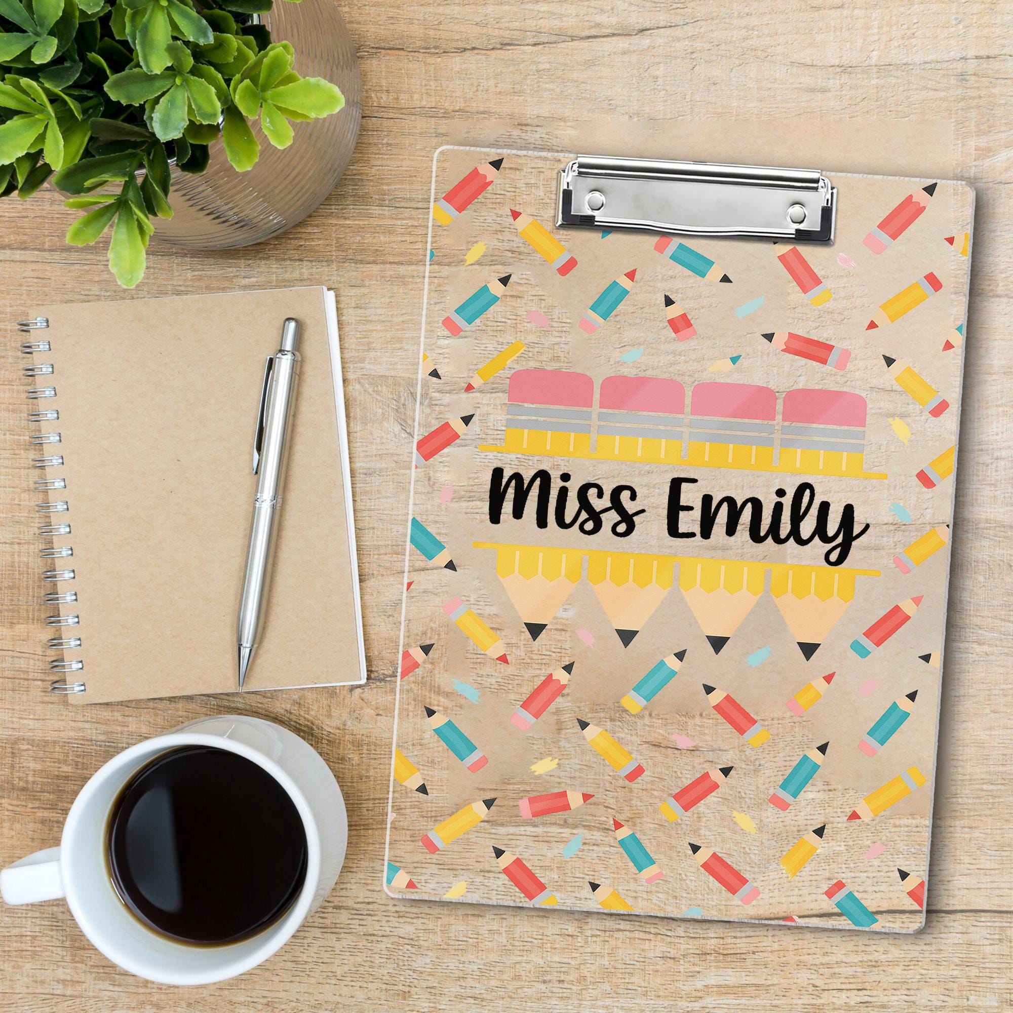 Personalized Pencil Clipboard, Cute Teacher Clipboard with Name,  School Office Supply, Back to School Teacher Gift, Teacher Accessories