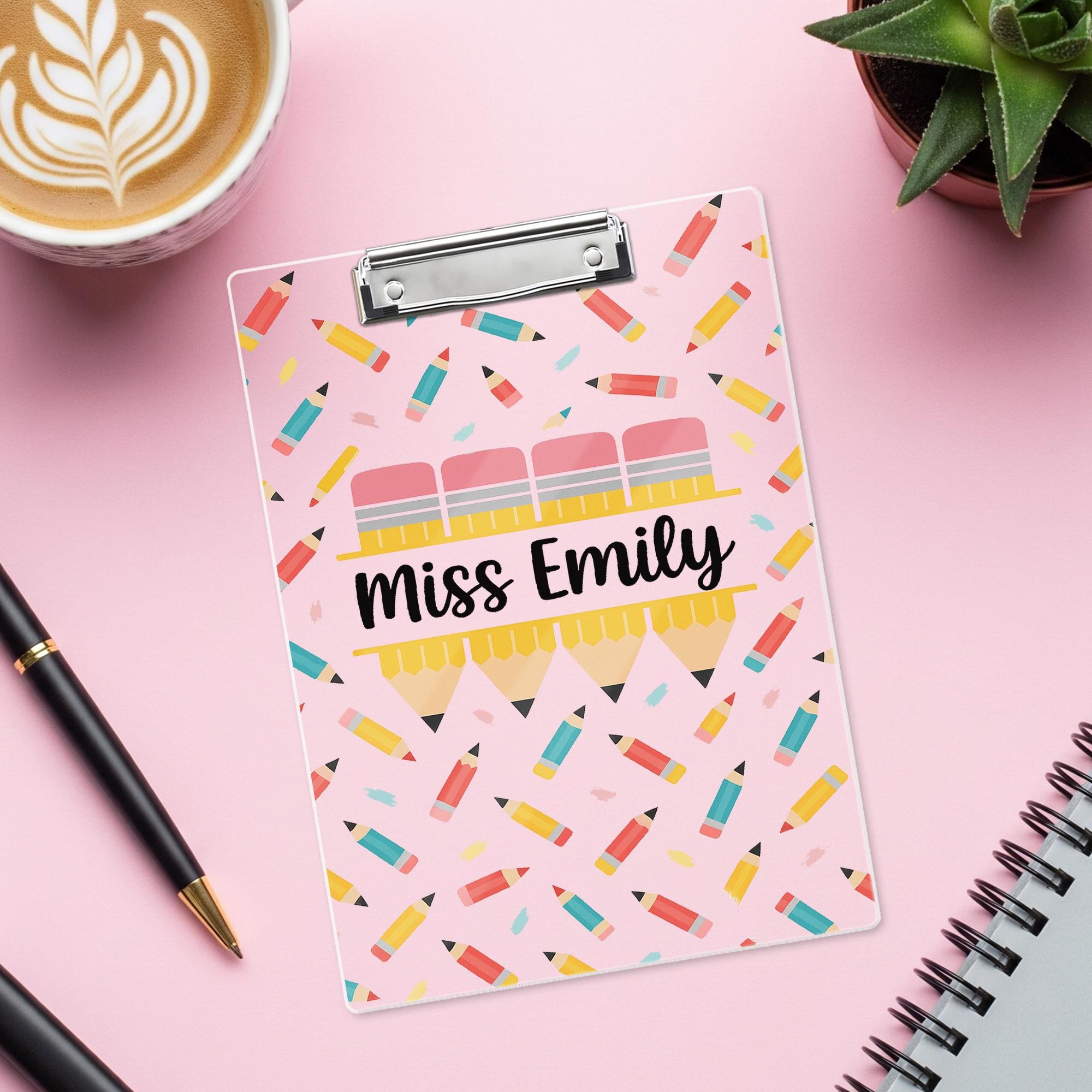 Personalized Pencil Clipboard, Cute Teacher Clipboard with Name,  School Office Supply, Back to School Teacher Gift, Teacher Accessories