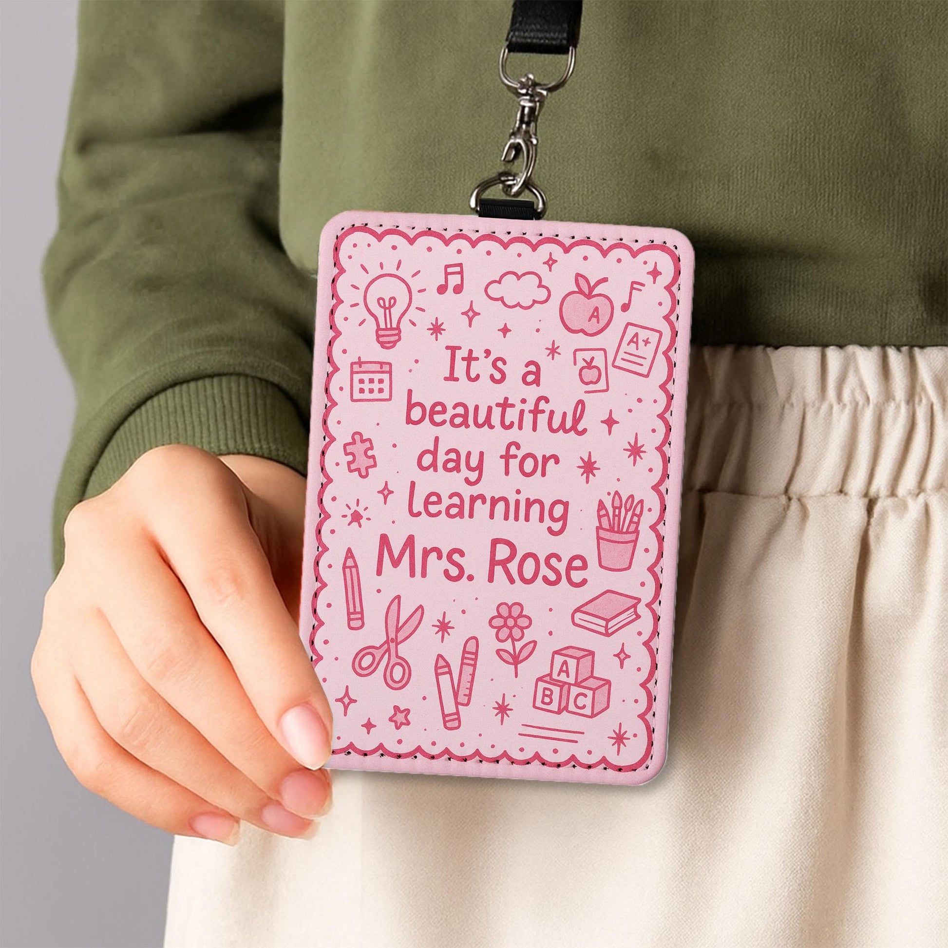 Teacher Badge Holder, Its A Good Day to learn, Personalized Leather ID Holder, Cute School Lanyard for Teacher, Back to School Teacher Gift