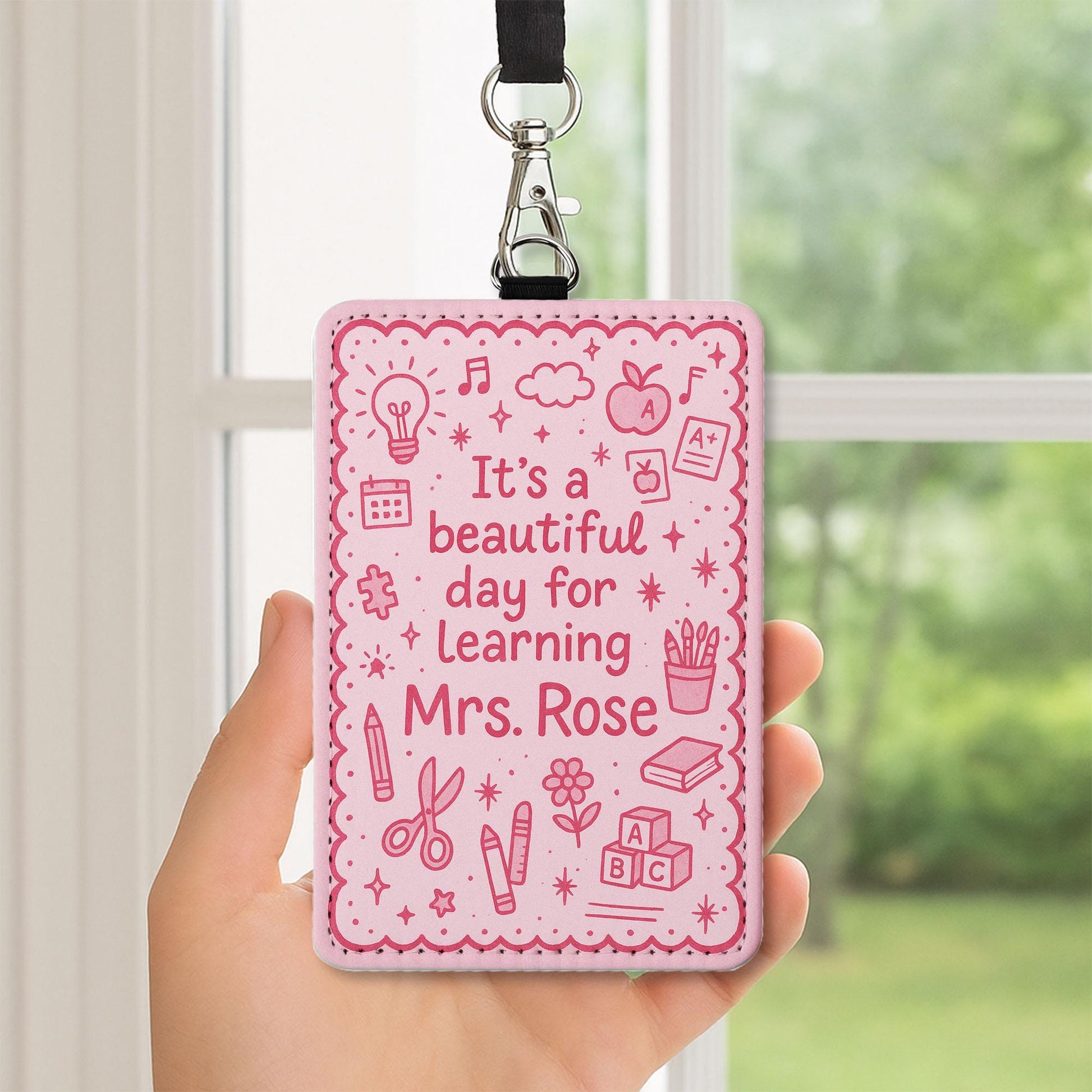 Teacher Badge Holder, Its A Good Day to learn, Personalized Leather ID Holder, Cute School Lanyard for Teacher, Back to School Teacher Gift