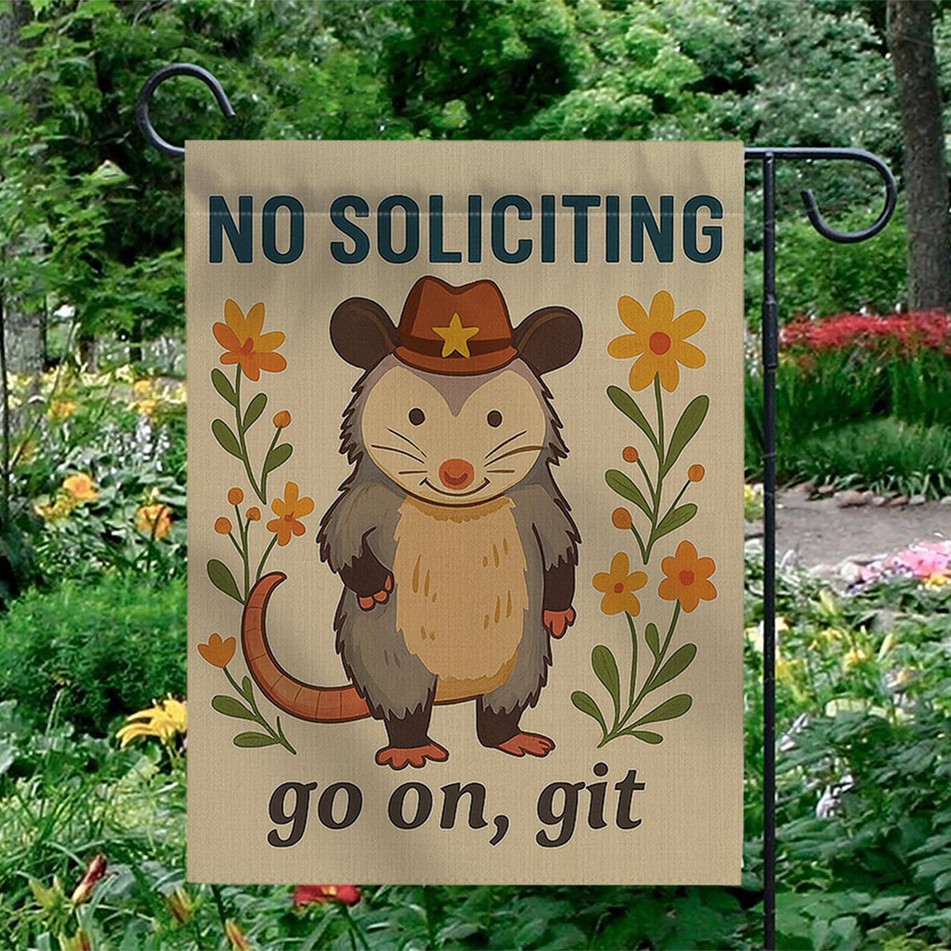 Funny No Soliciting Garden Flag, Cowboy Possum Yard Decor, Go On Git Door Sign, Country Humor Lawn Banner, Anti Solicitor Gift