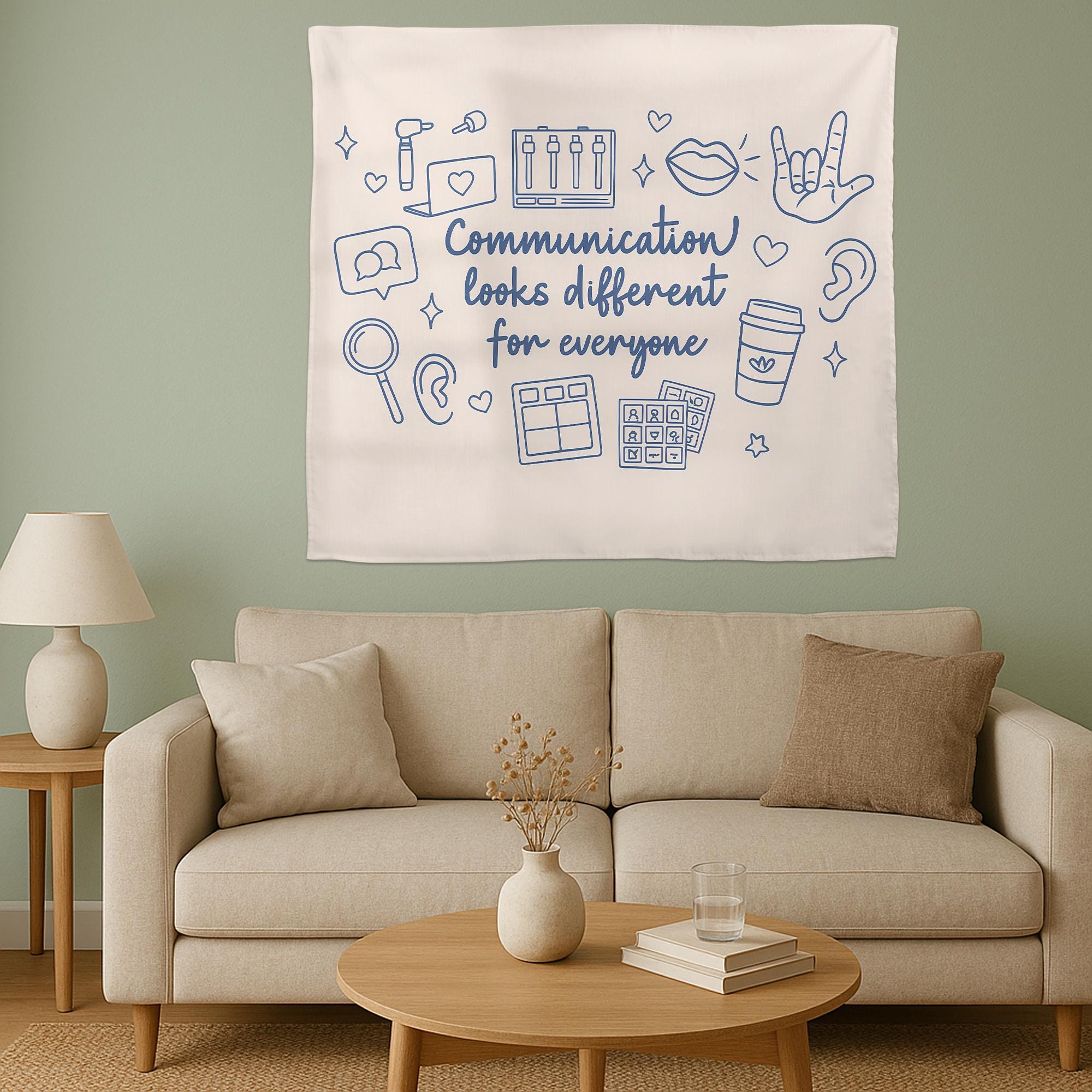 Speech Therapy Tapestry, Communication Looks Different Wall Art, SLP Office Decor, Inclusive AAC Sign, Therapist Classroom Banner