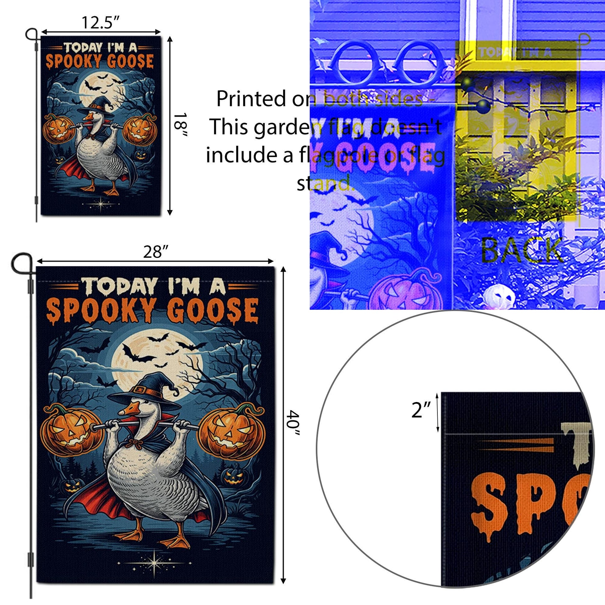 Funny Spooky Goose Halloween Garden Flag – Witch Goose with Pumpkins Yard Decor