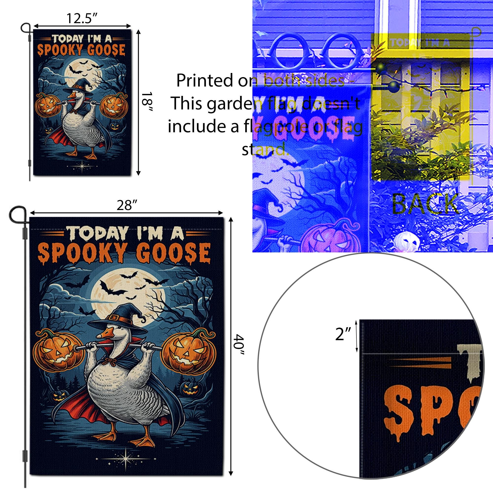 Funny Spooky Goose Halloween Garden Flag – Witch Goose with Pumpkins Yard Decor