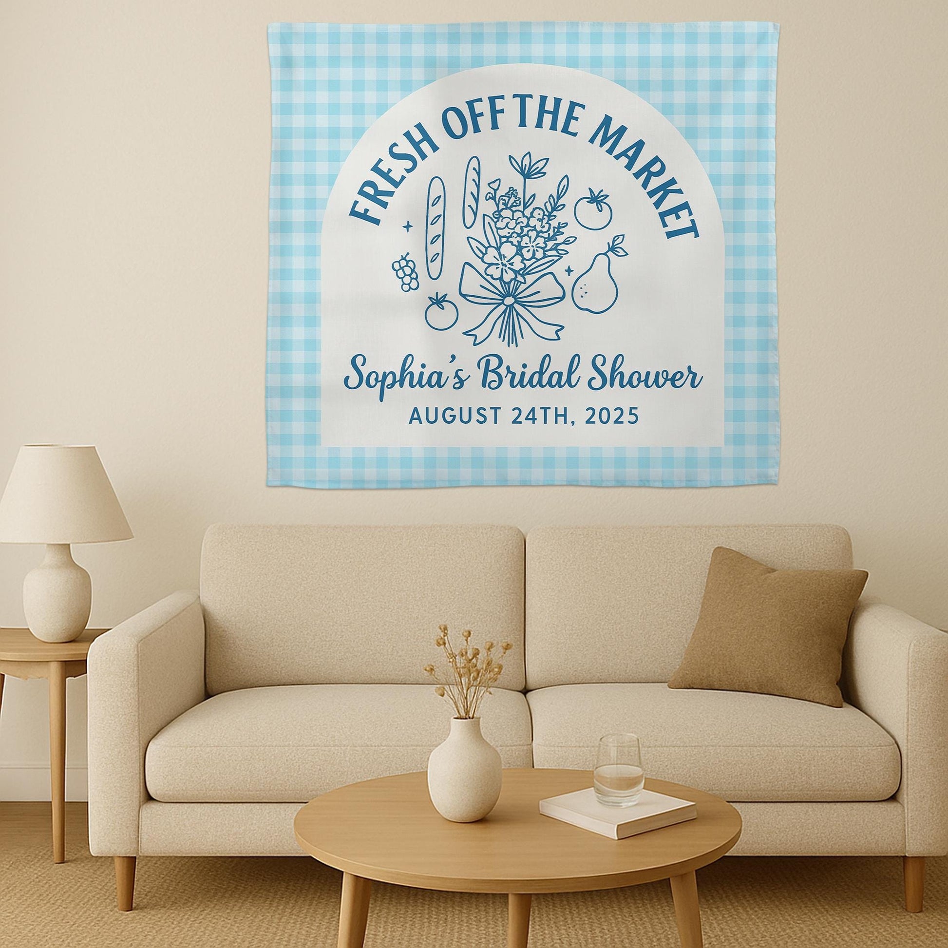 Fresh Off The Market Bridal Shower Tapestry, Custom Farmers Market Banner, Personalized Bride Wall Decor, Rustic Bridal Party Backdrop