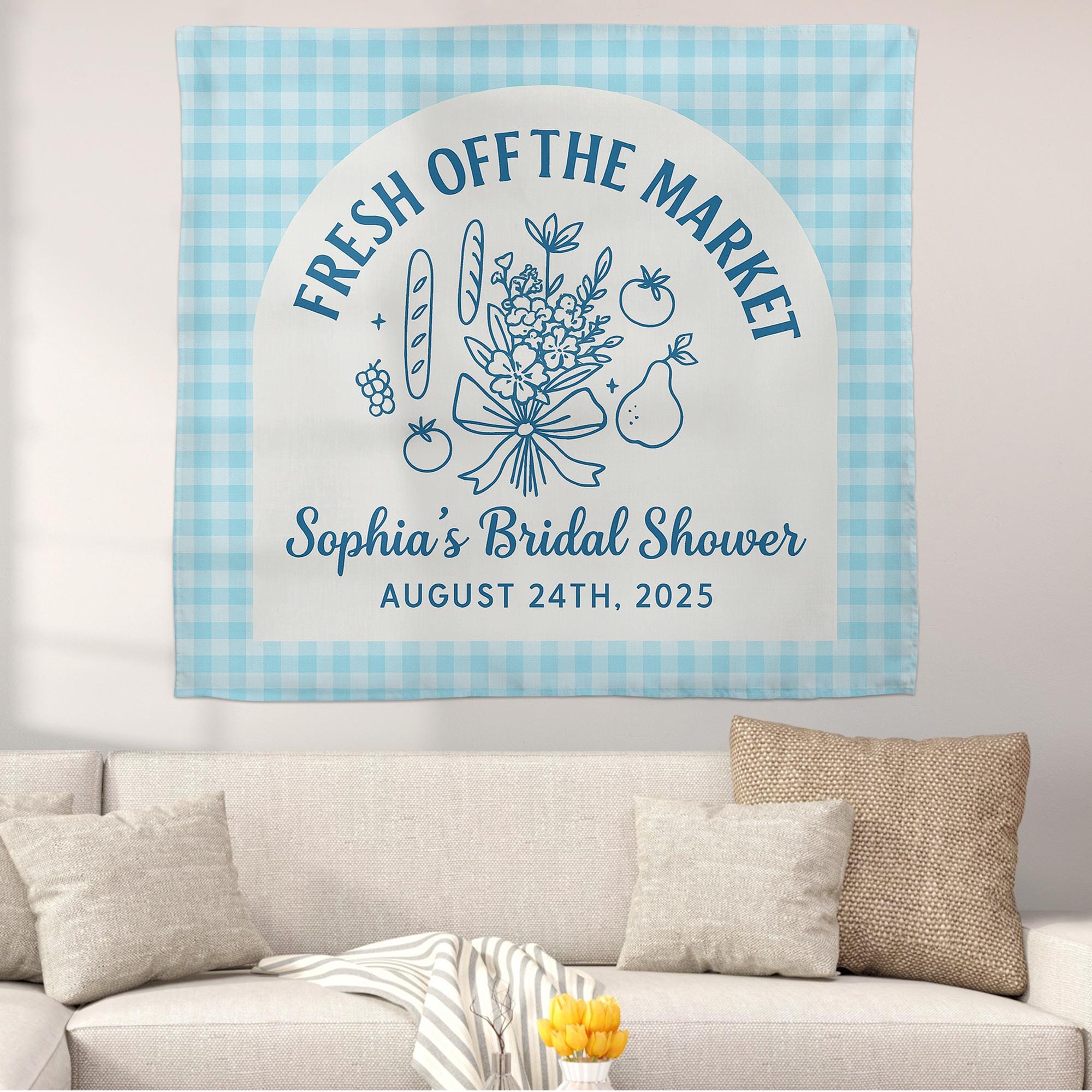 Fresh Off The Market Bridal Shower Tapestry, Custom Farmers Market Banner, Personalized Bride Wall Decor, Rustic Bridal Party Backdrop