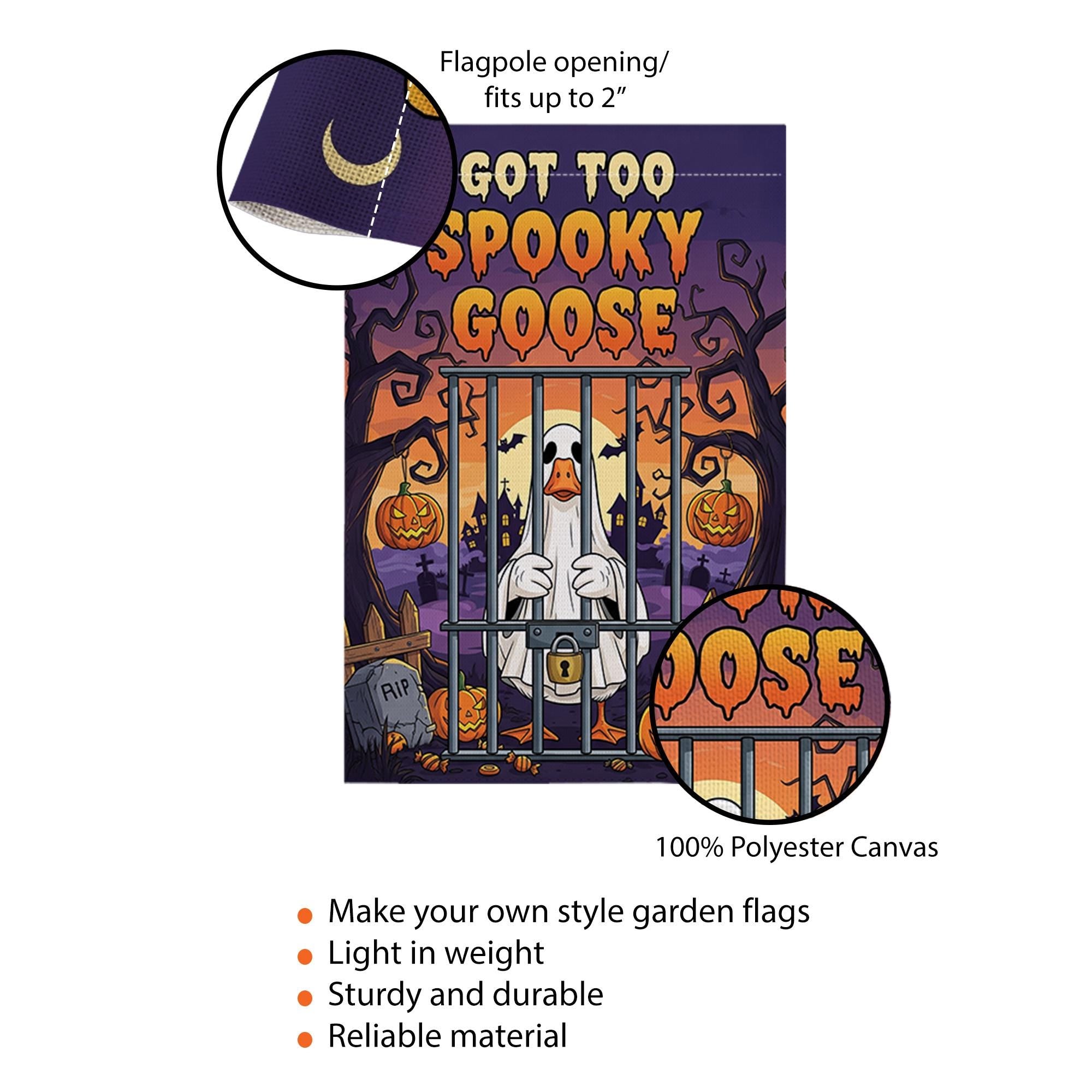 Funny Halloween Goose Garden Flag – Got Too Spooky Goose Yard Decor with Ghost Costume