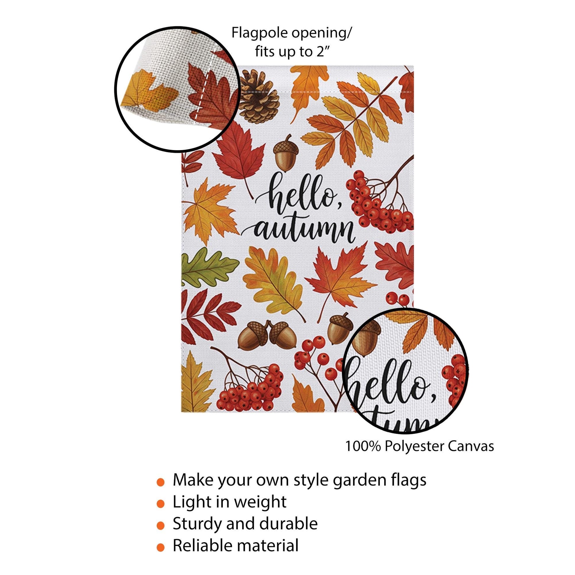 Hello Autumn Garden Flag – Fall Yard Decor with Leaves, Acorns & Berries – Seasonal Outdoor Flag for Porch, Lawn, or Front Door