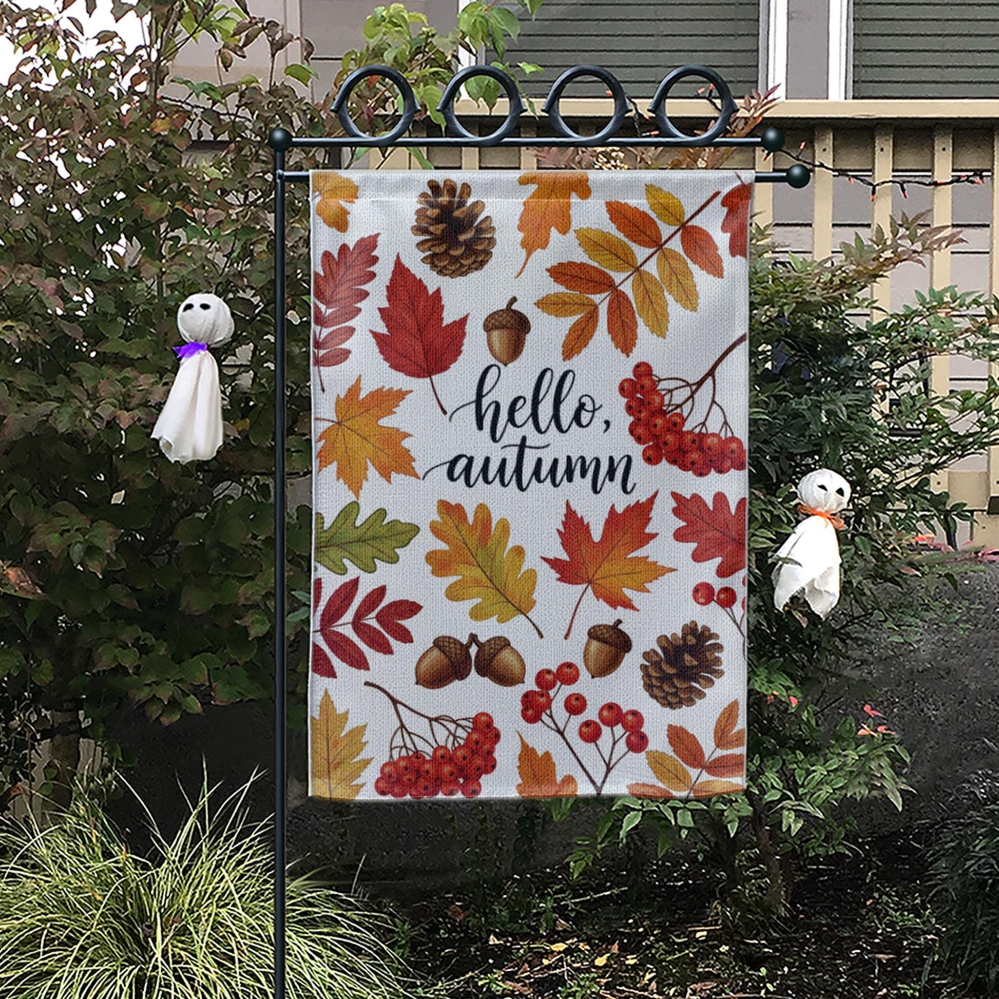 Hello Autumn Garden Flag – Fall Yard Decor with Leaves, Acorns & Berries – Seasonal Outdoor Flag for Porch, Lawn, or Front Door