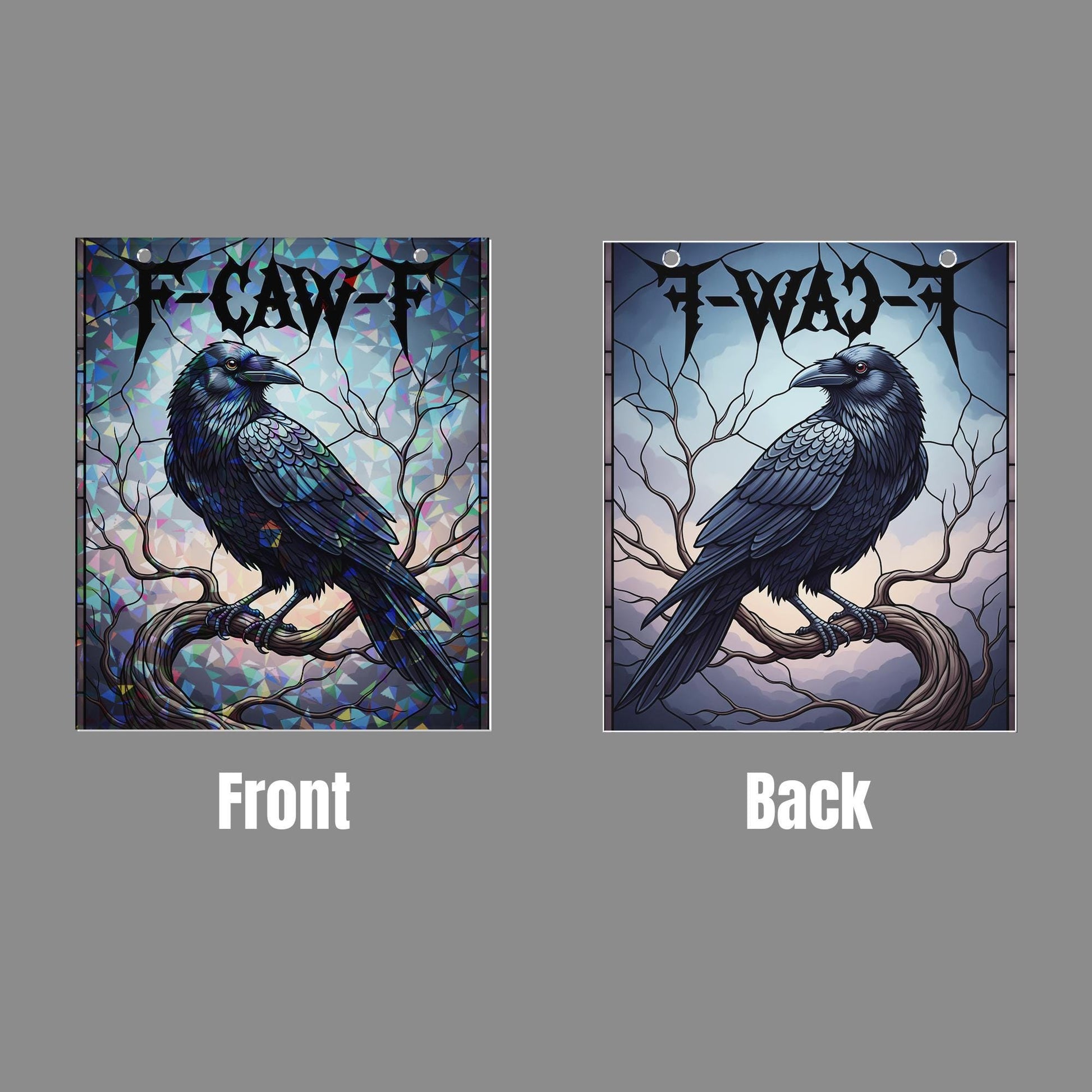 Gothic Raven Suncatcher – Funny F-Caw-F Window Hanging Crow Halloween Decor