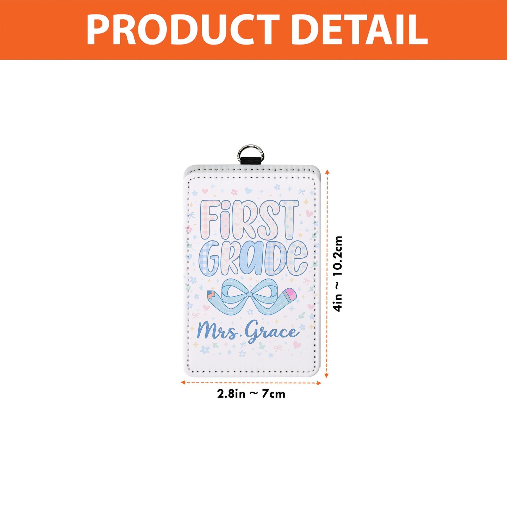 First Grade Teacher Badge Holder, Personalized ID Tag for Teachers, Cute Pencil Bow Design, Custom Name Badge, Back to School Gift